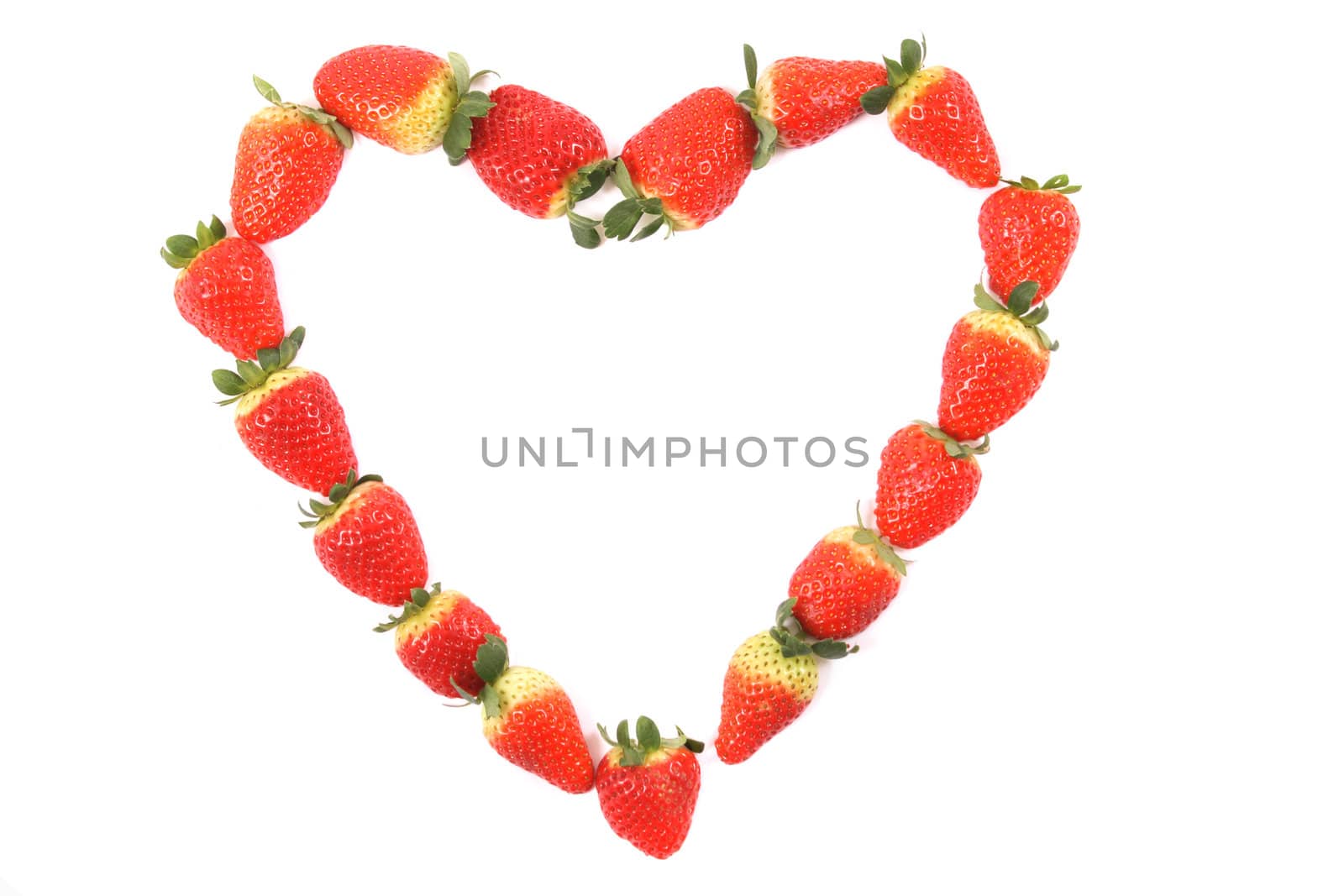 love from the red strawberries on the white background