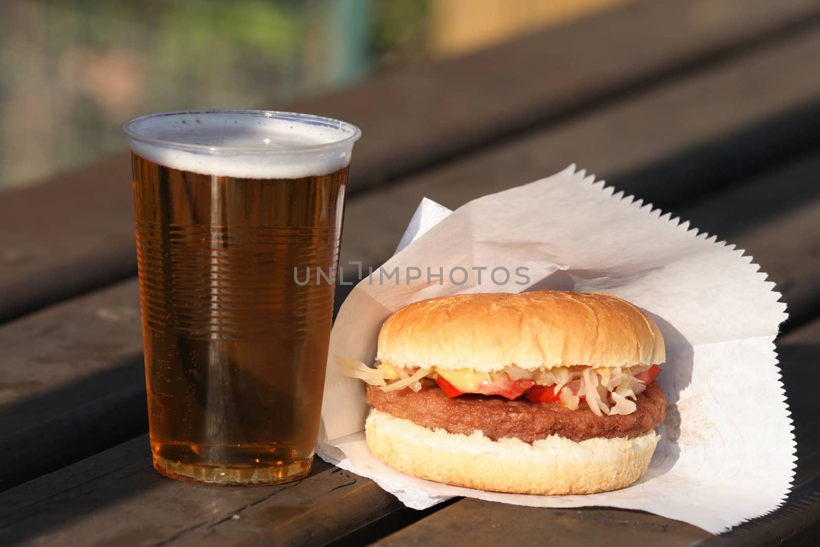 hamburger and beer is traditional czech fastfood 