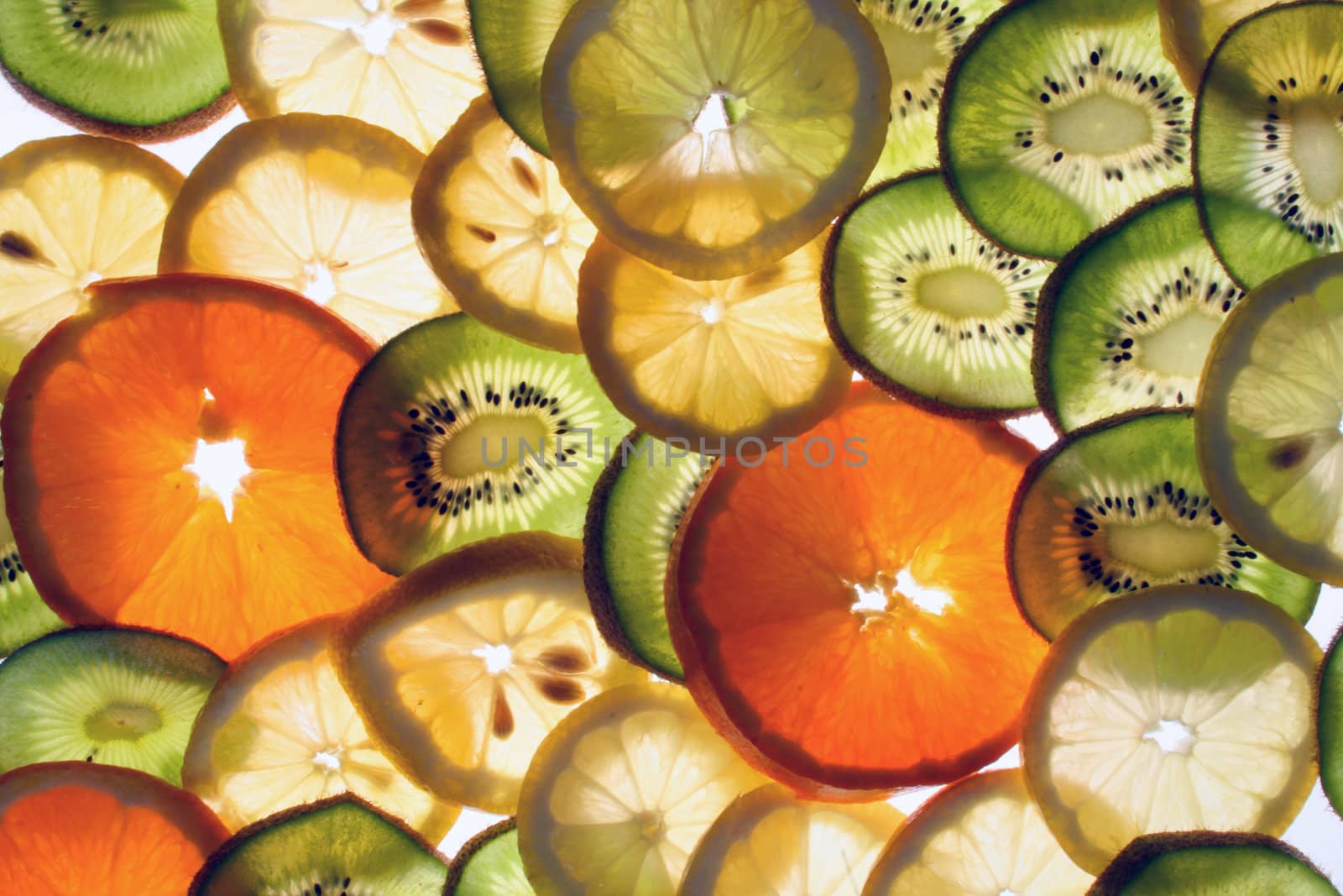 fresh fruit slices on the white background