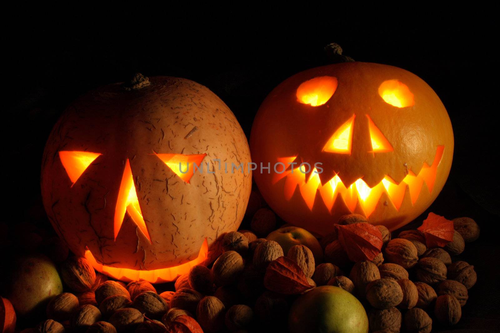 nice halloween pumpkins on the black background
