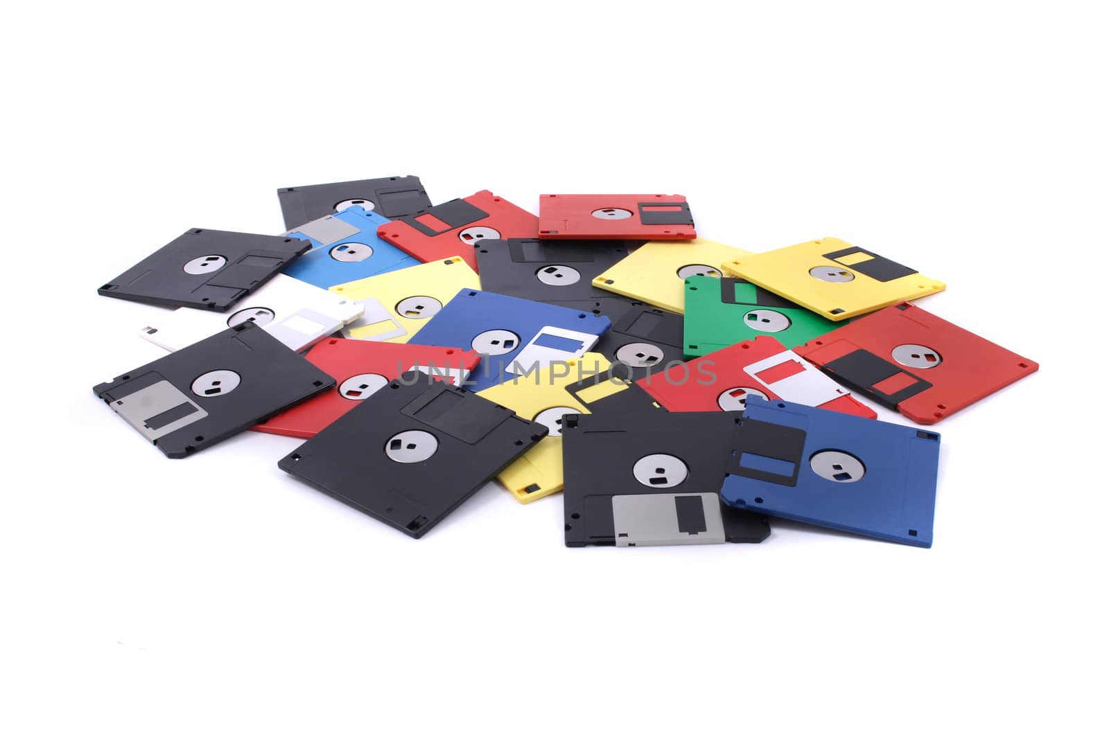 fdd disks in the different colors on the white background