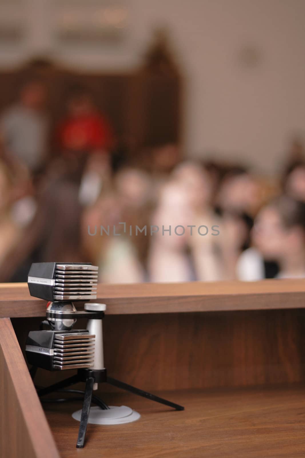 microphone from the hall with many people 