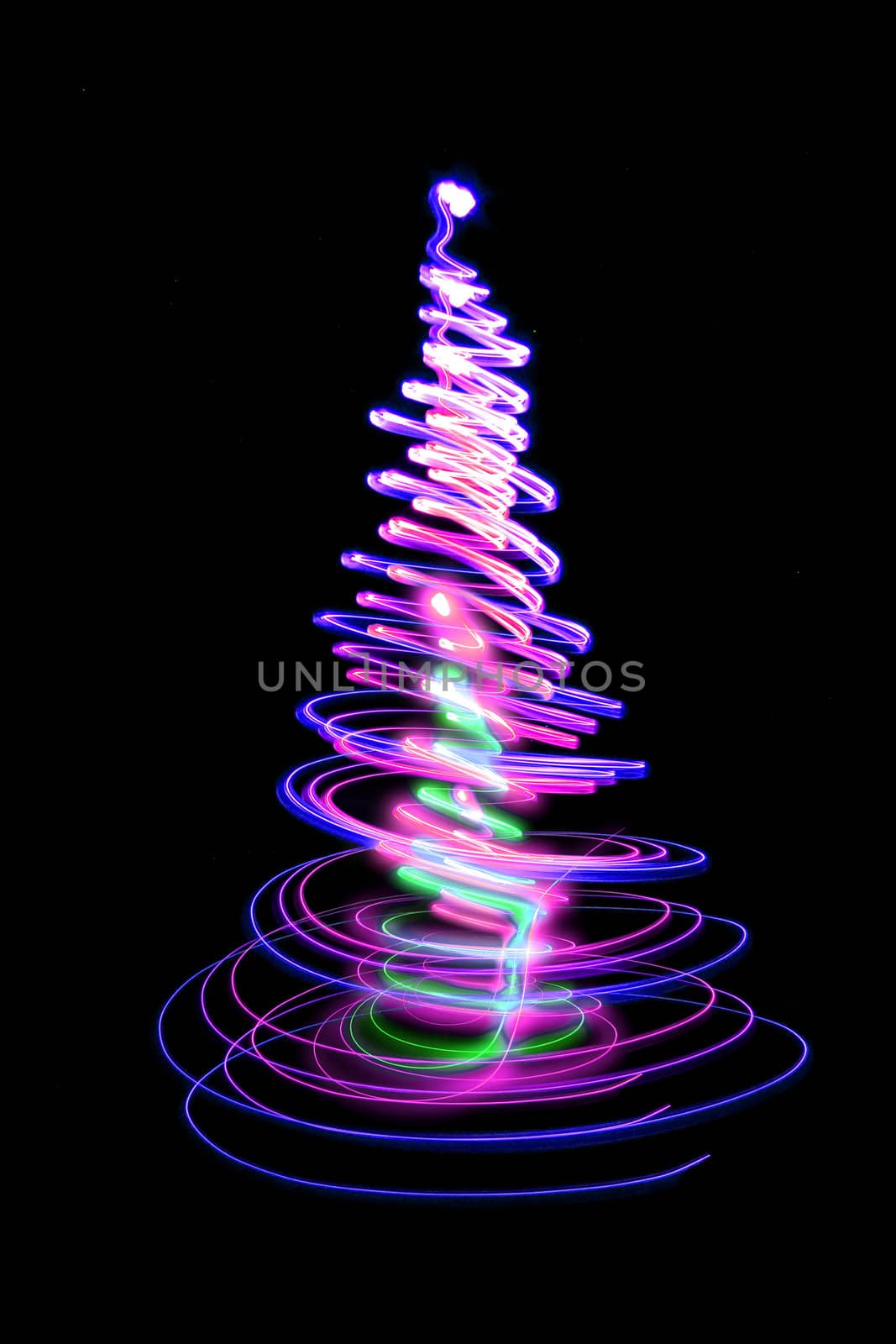 christmas tree form the color lights on the black background