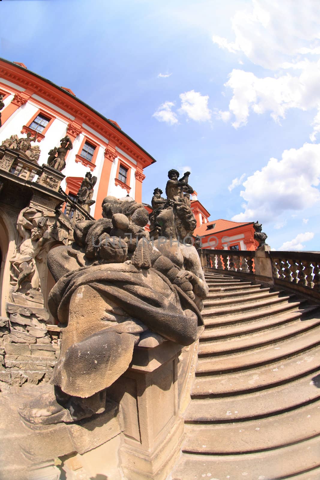 red and white Troja castle in the Prague city 