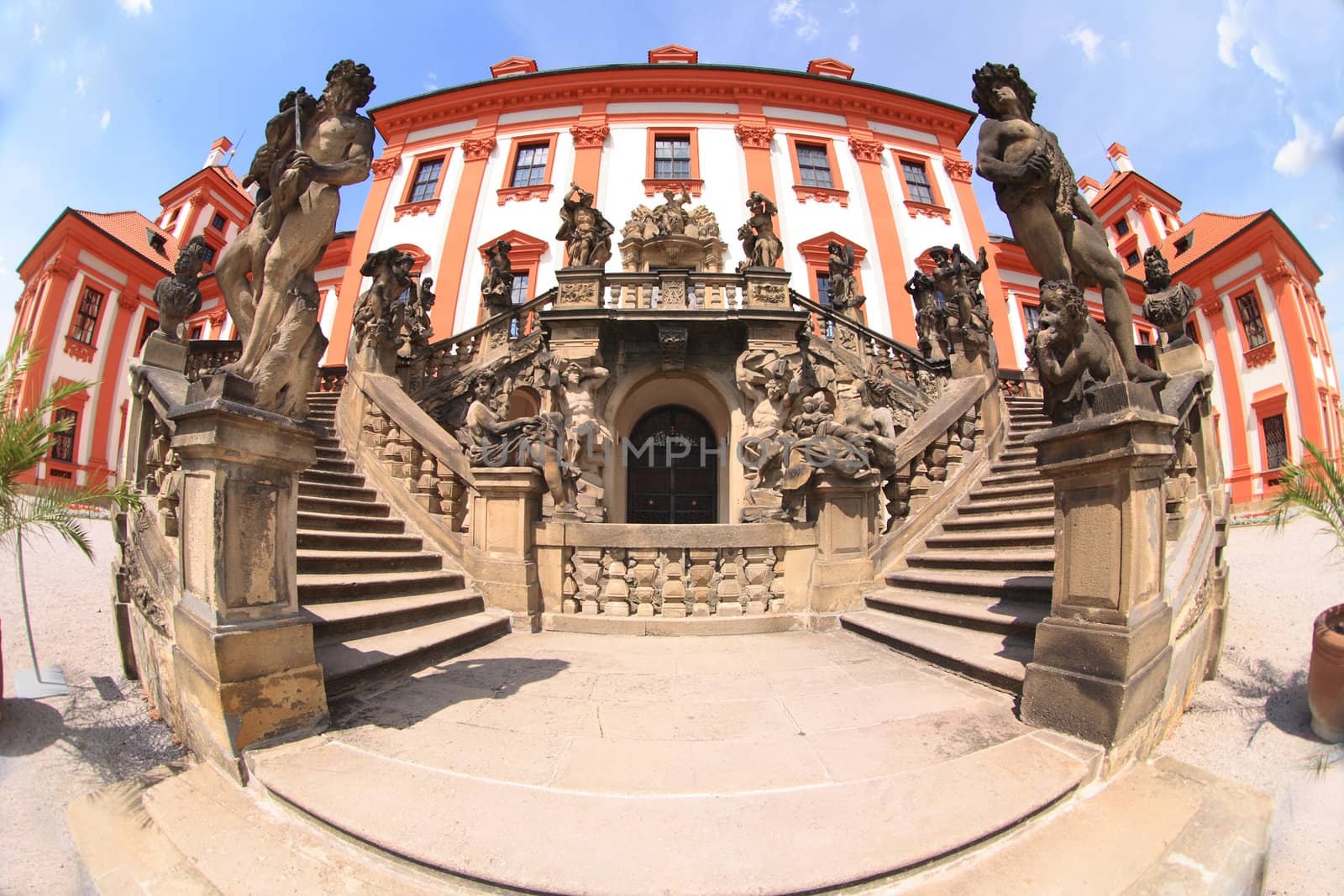 red and white Troja castle in the Prague city 