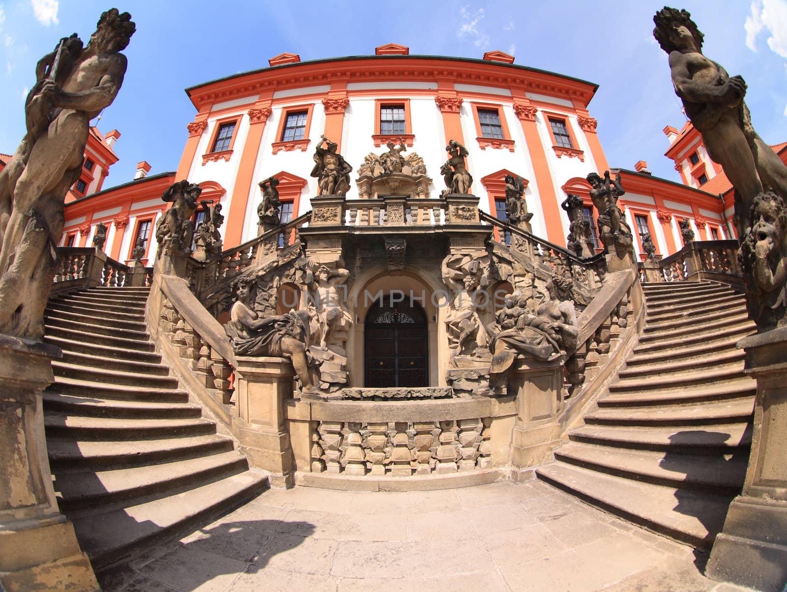 red and white Troja castle in the Prague city 