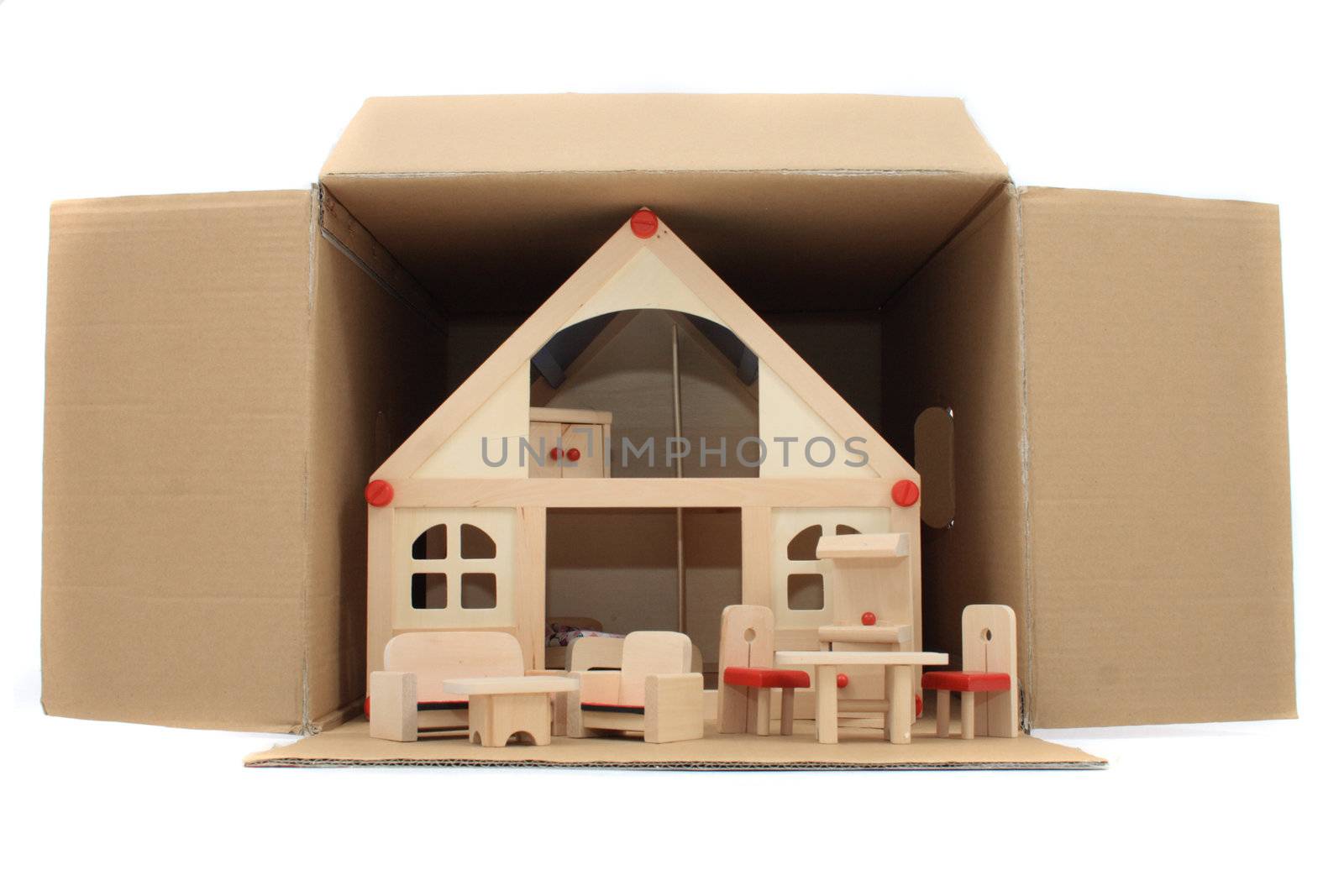 house toy in the paper box as reality decoration