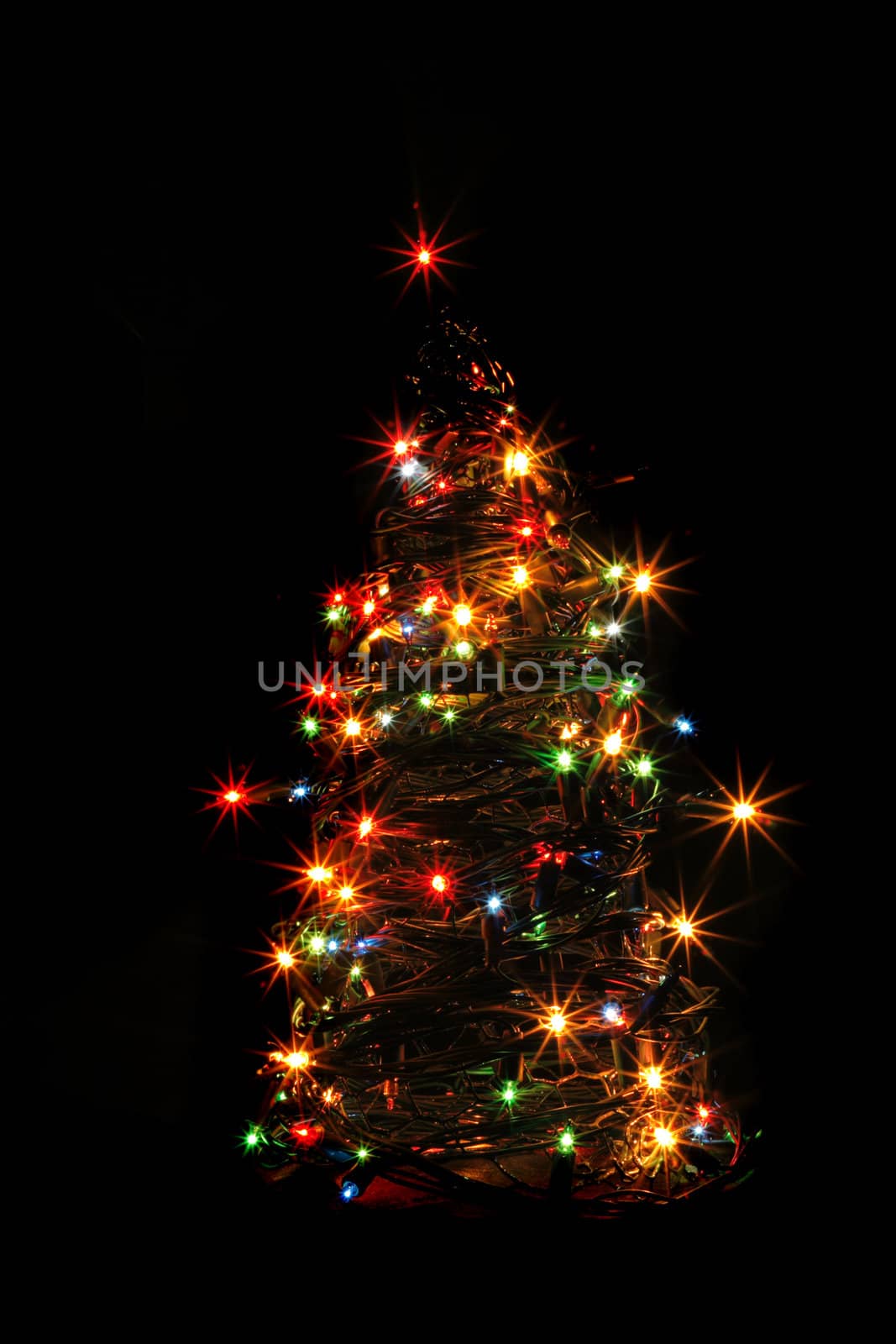 christmas tree from the color lights in the dark night