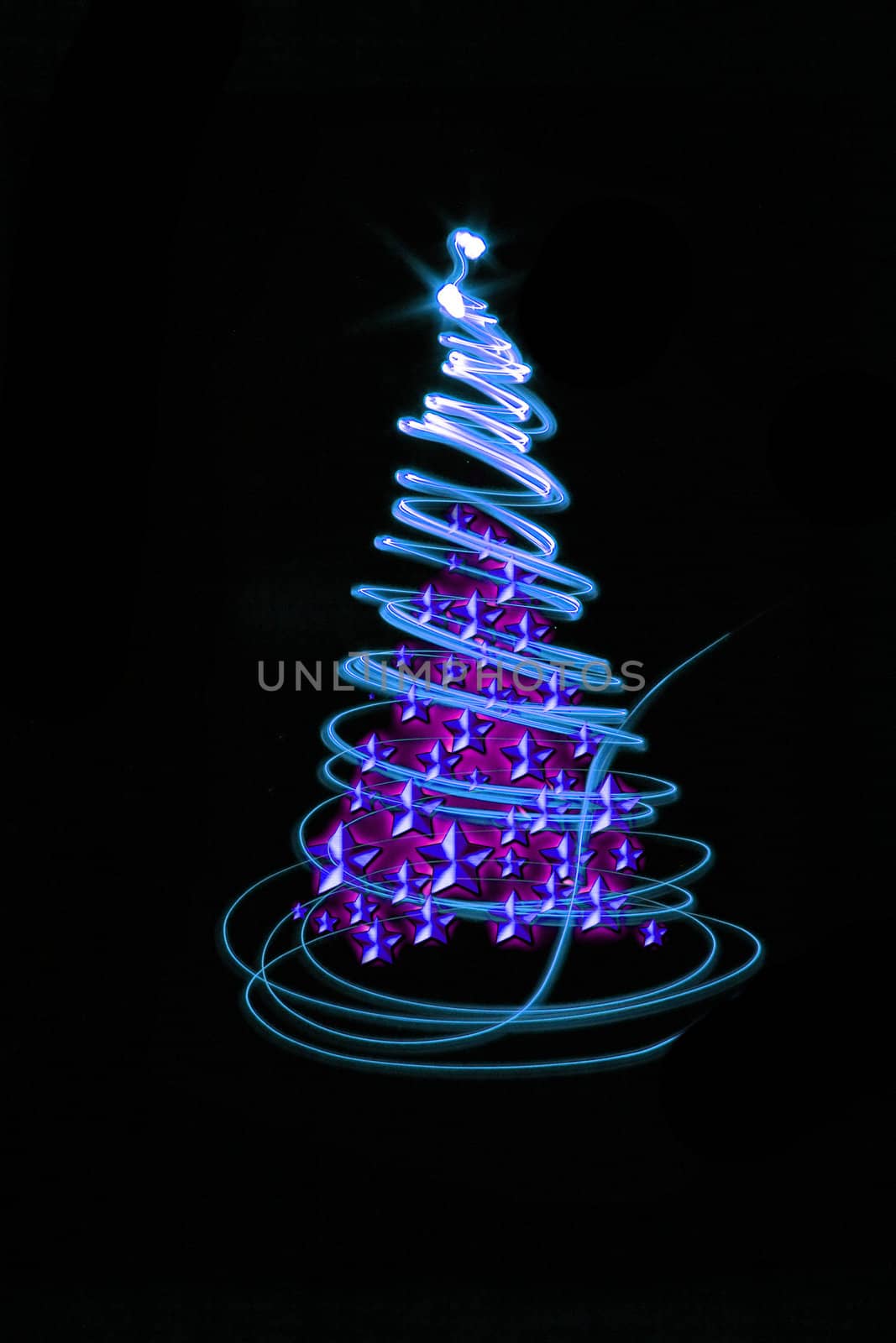 christmas tree form the color lights on the black background