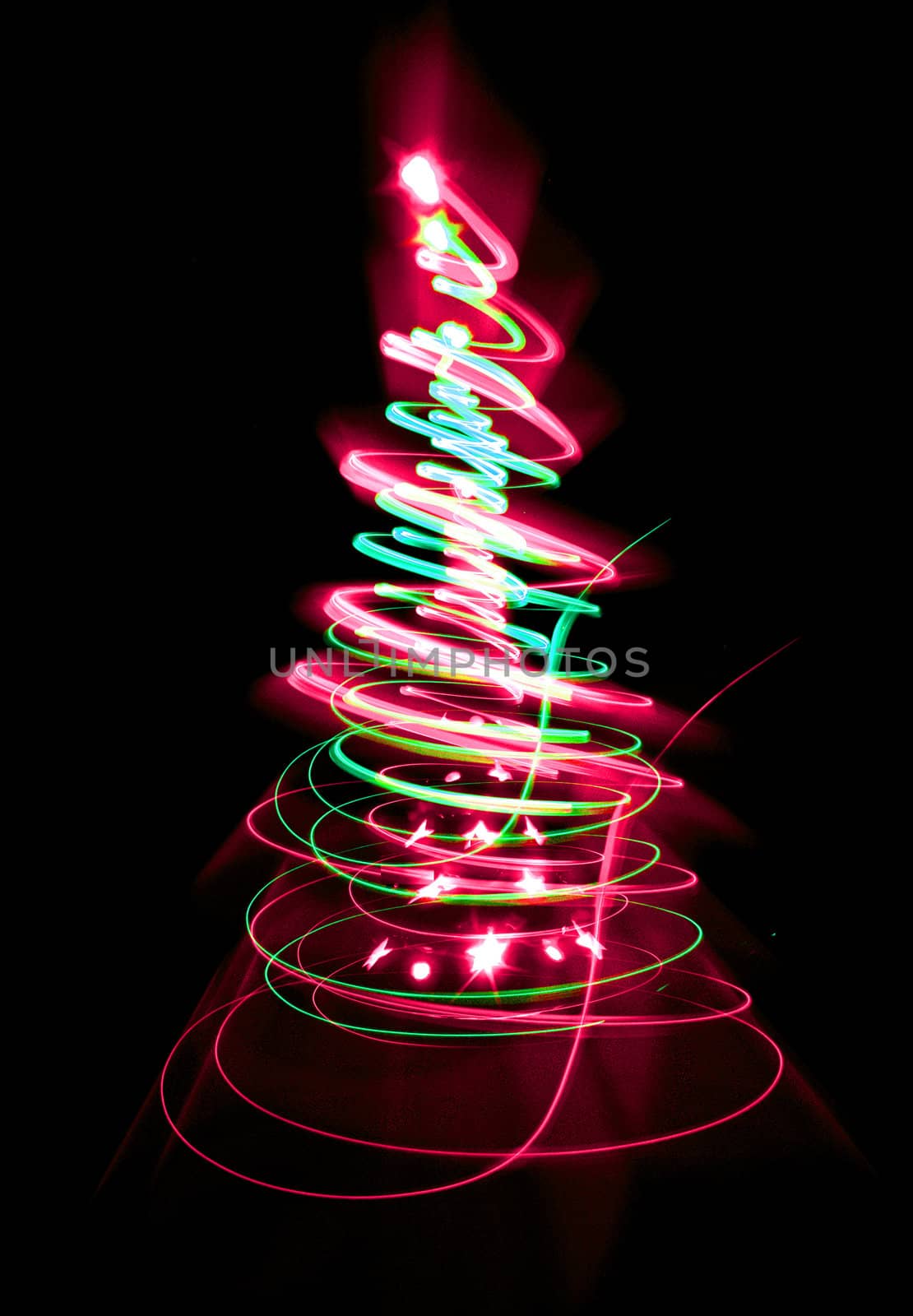 christmas tree form the color lights on the black background
