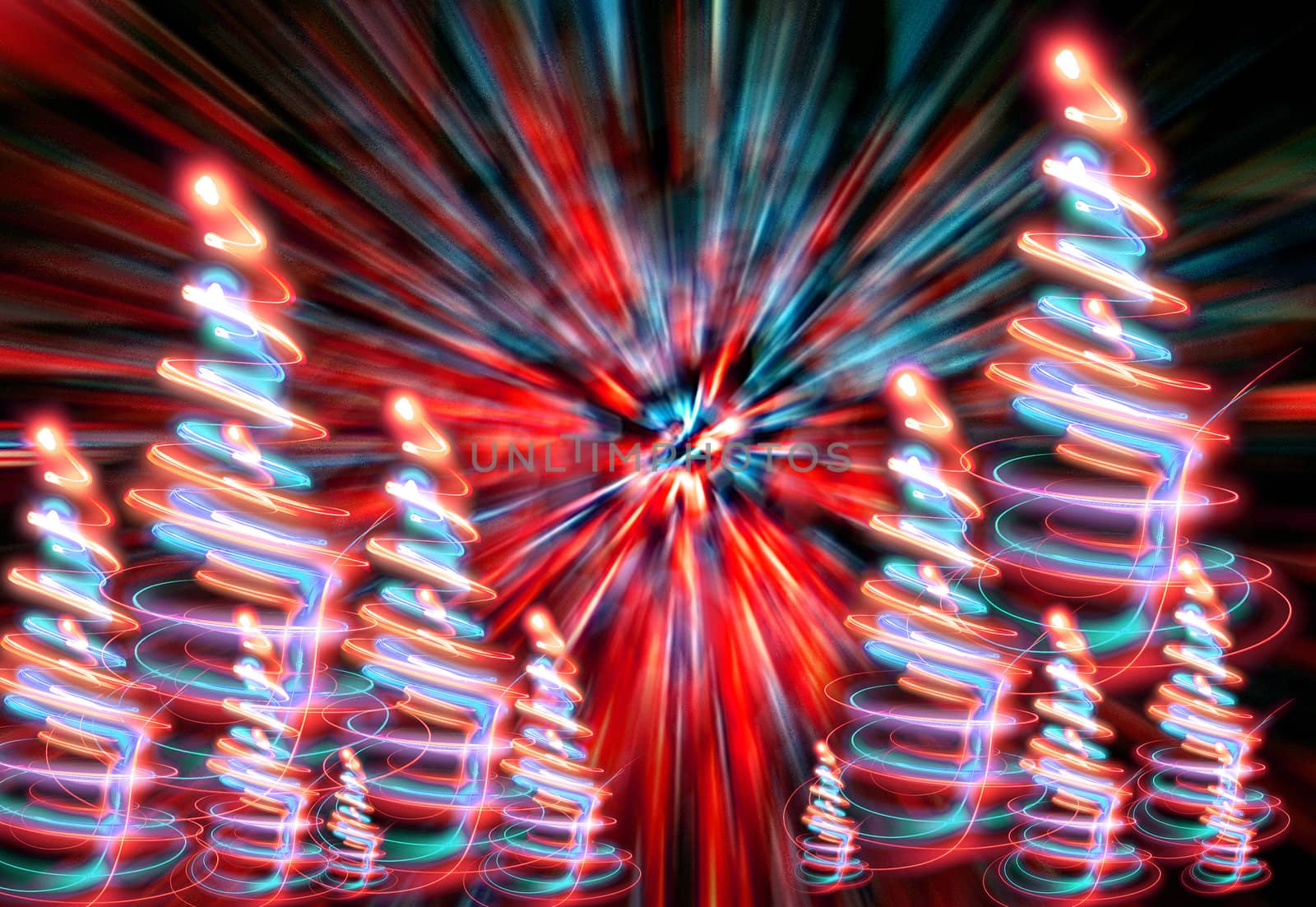 xmas forest (lights) on the black background