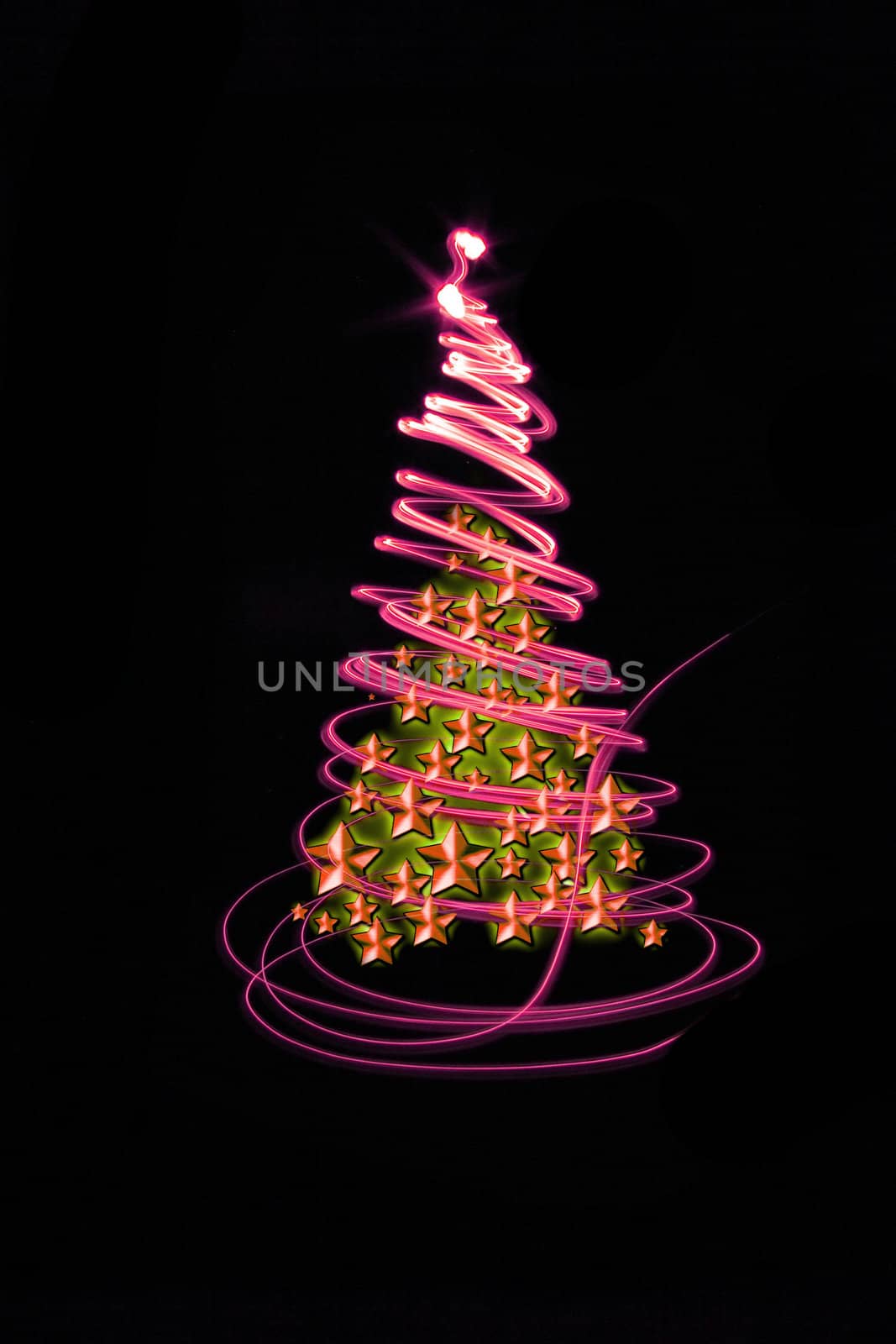christmas tree form the color lights on the black background