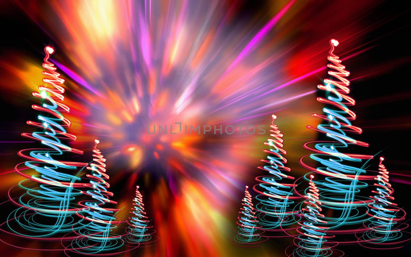 xmas forest (lights) on the black background