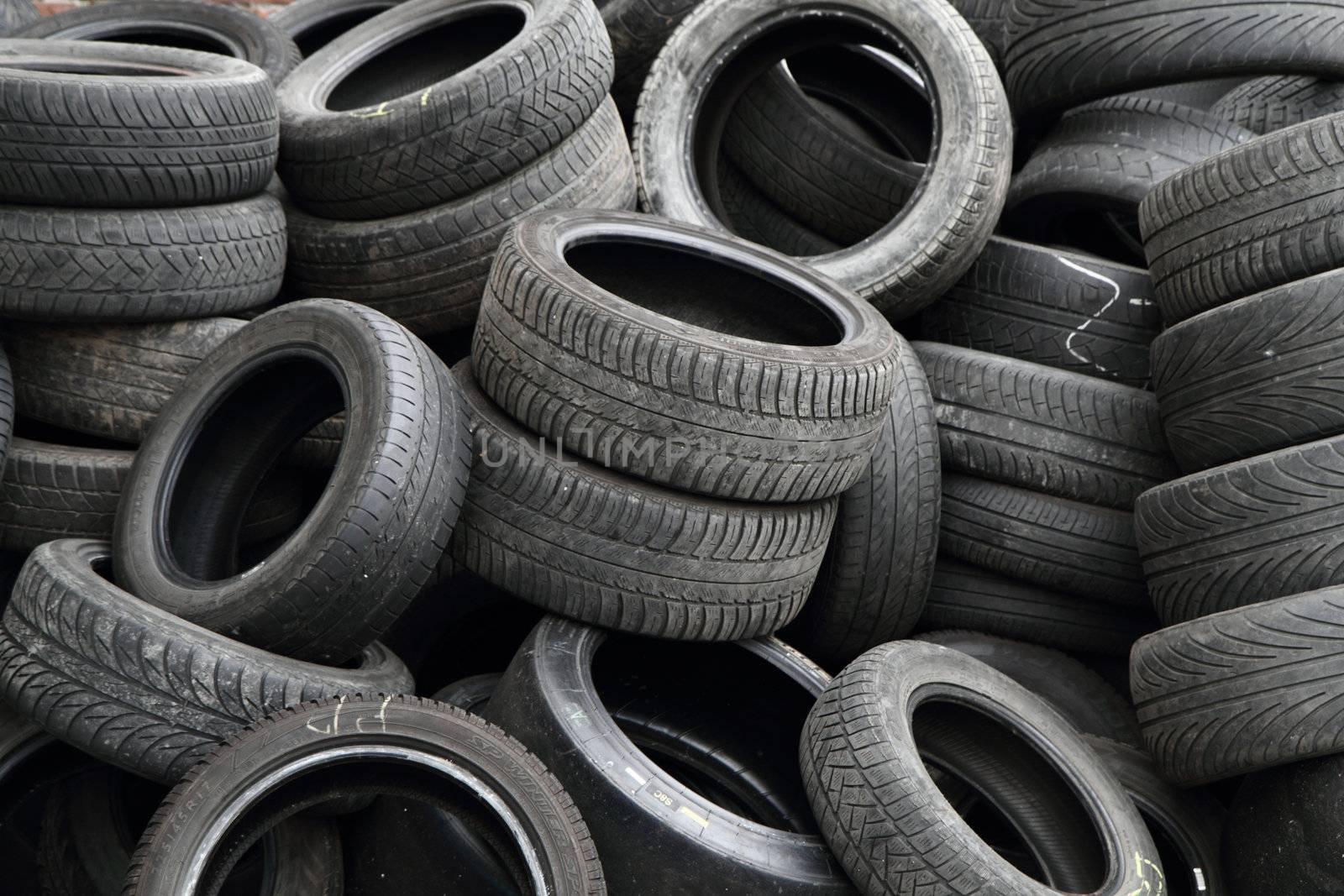 old tires as nice car technology background