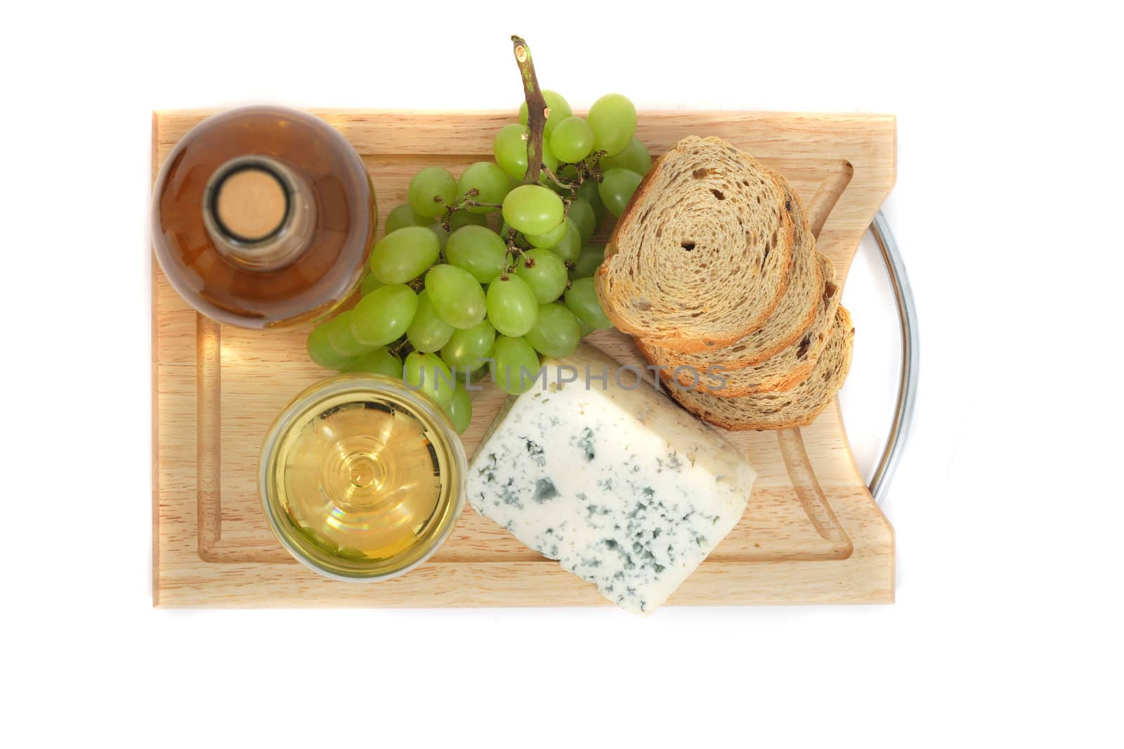 wine, grapes, cheese and bread 