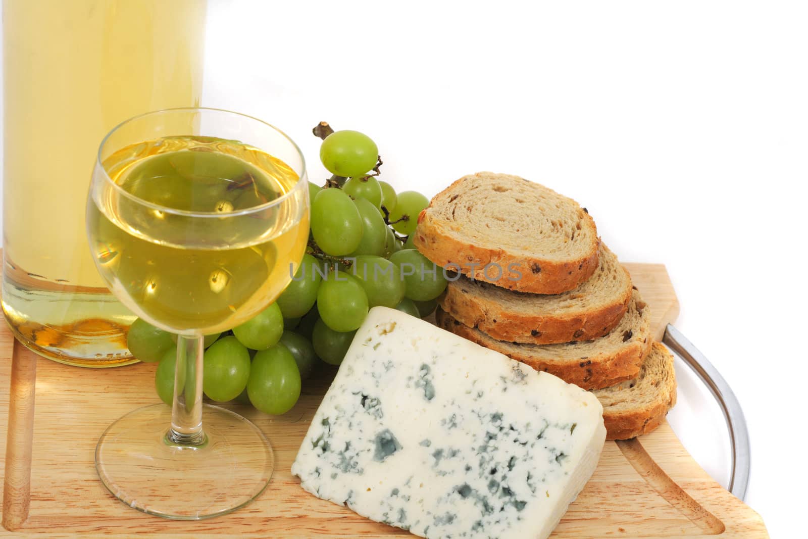 wine and cheese isolated on the white background