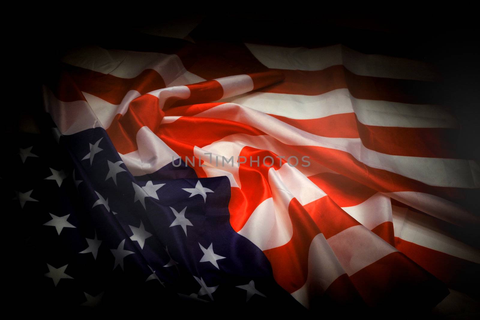 usa flag in the dark night as national background