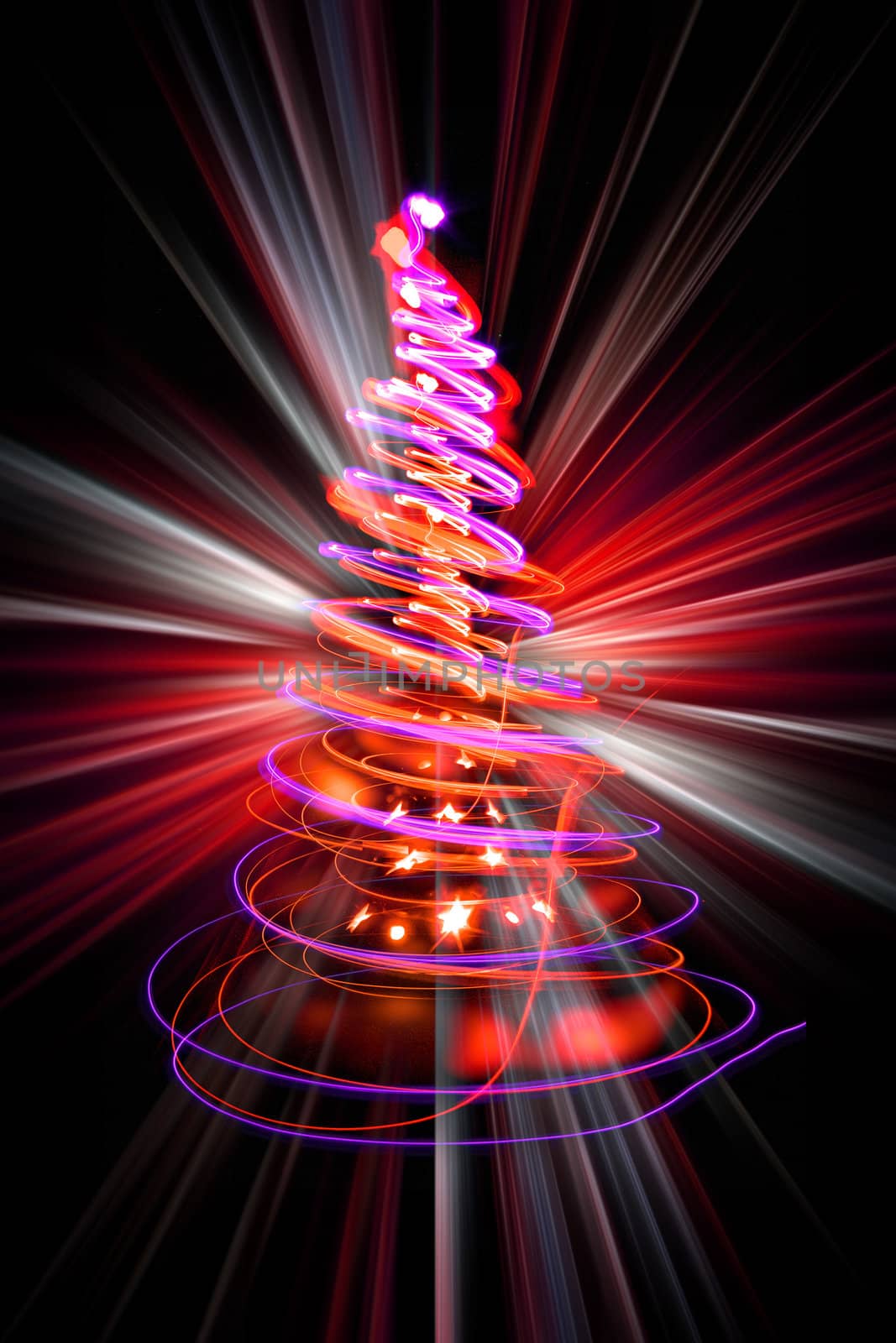 christmas tree from the lights on the black background
