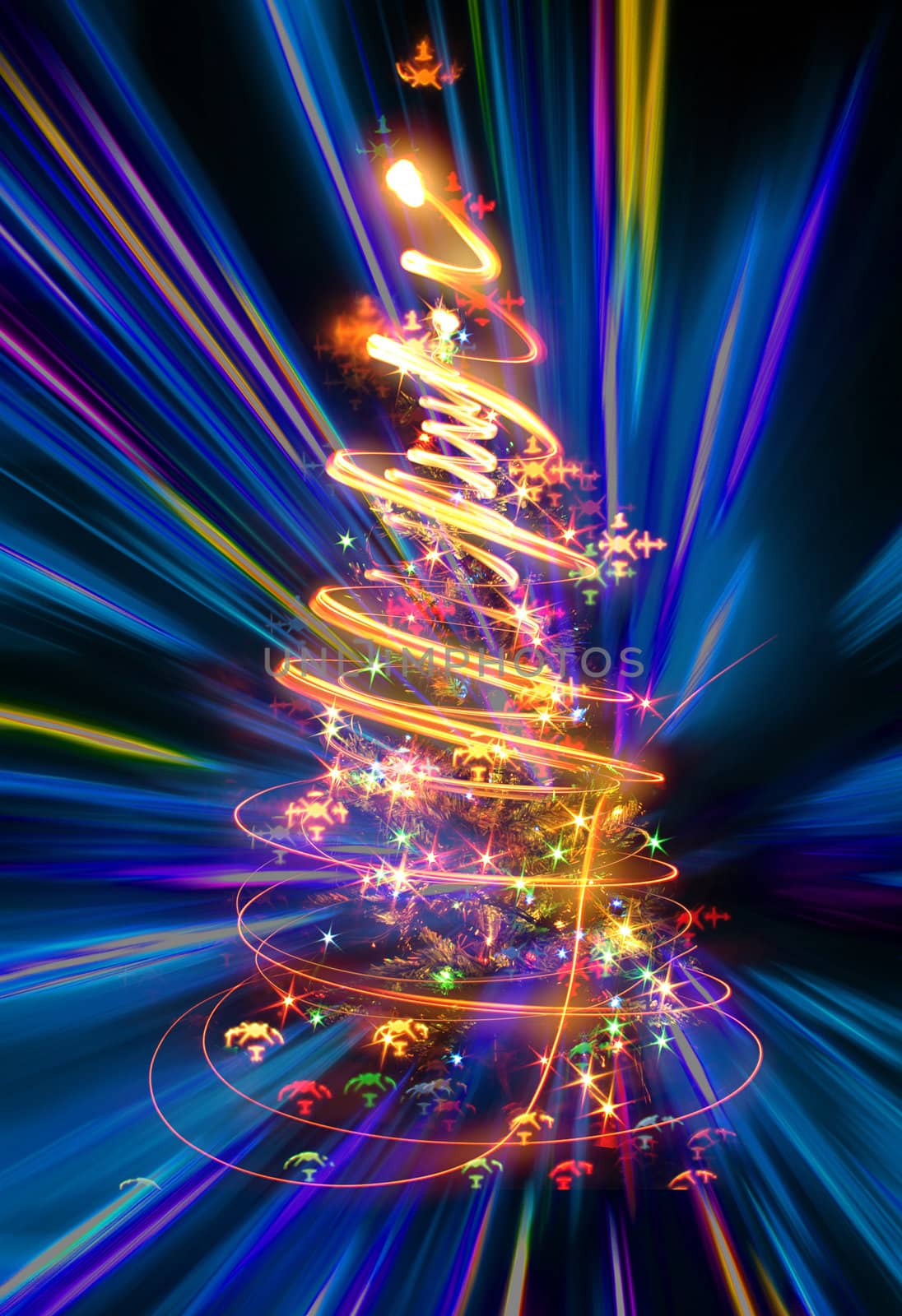 christmas tree (lights) on the black background