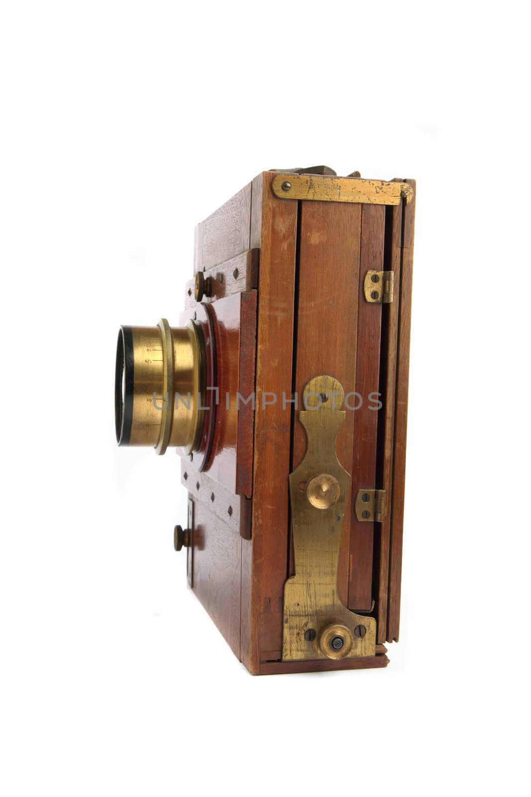 very old photo camera isolated on the white background