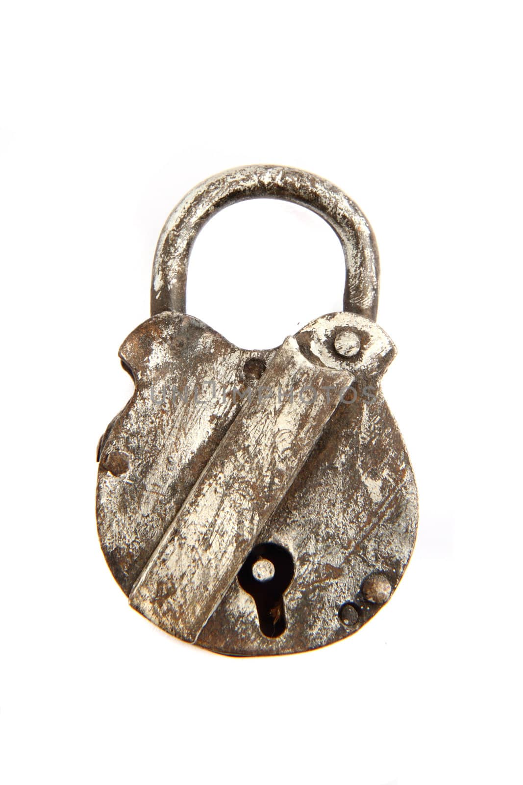 old closed padlock isolated on the white background