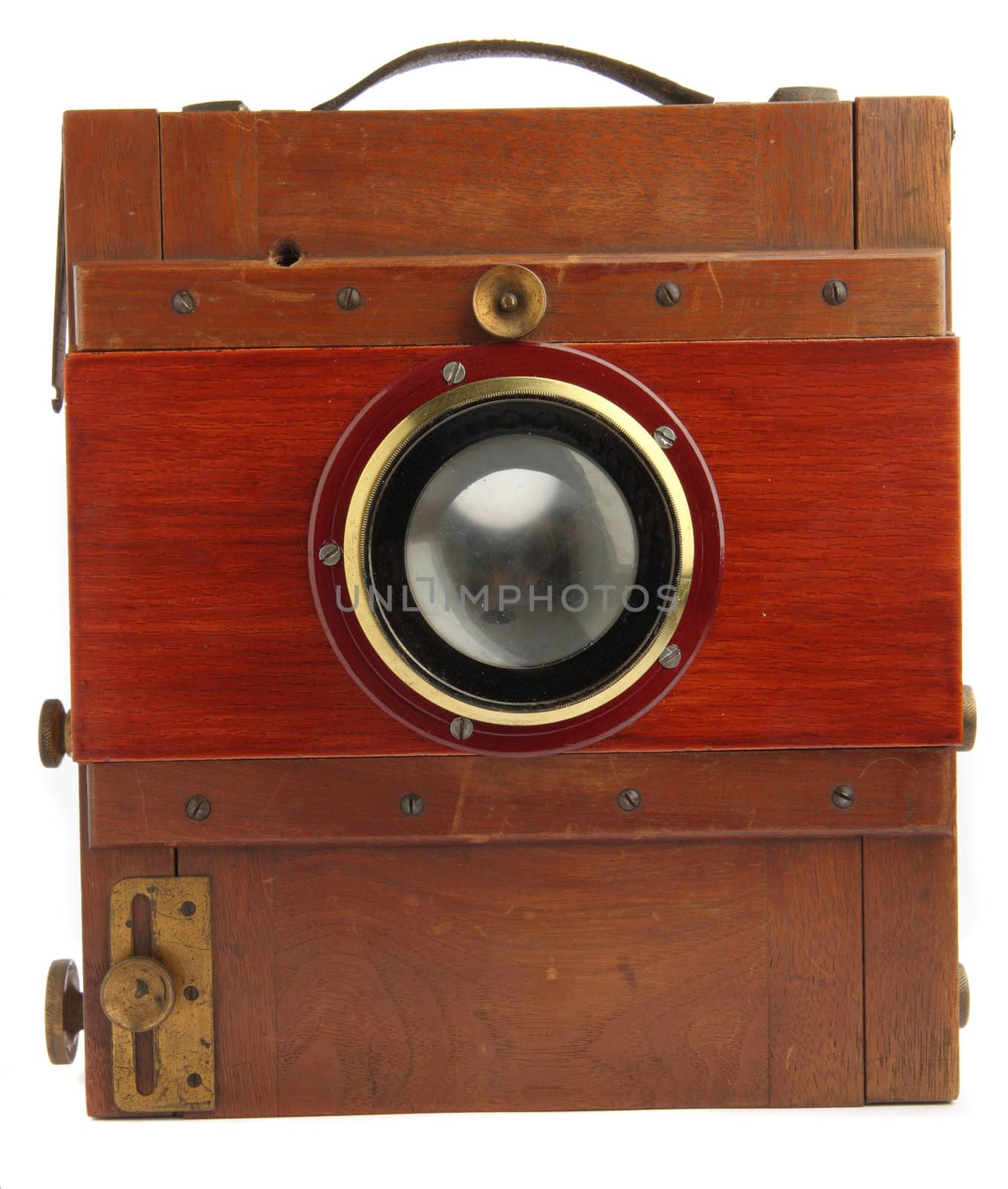 very old photo camera isolated on the white background