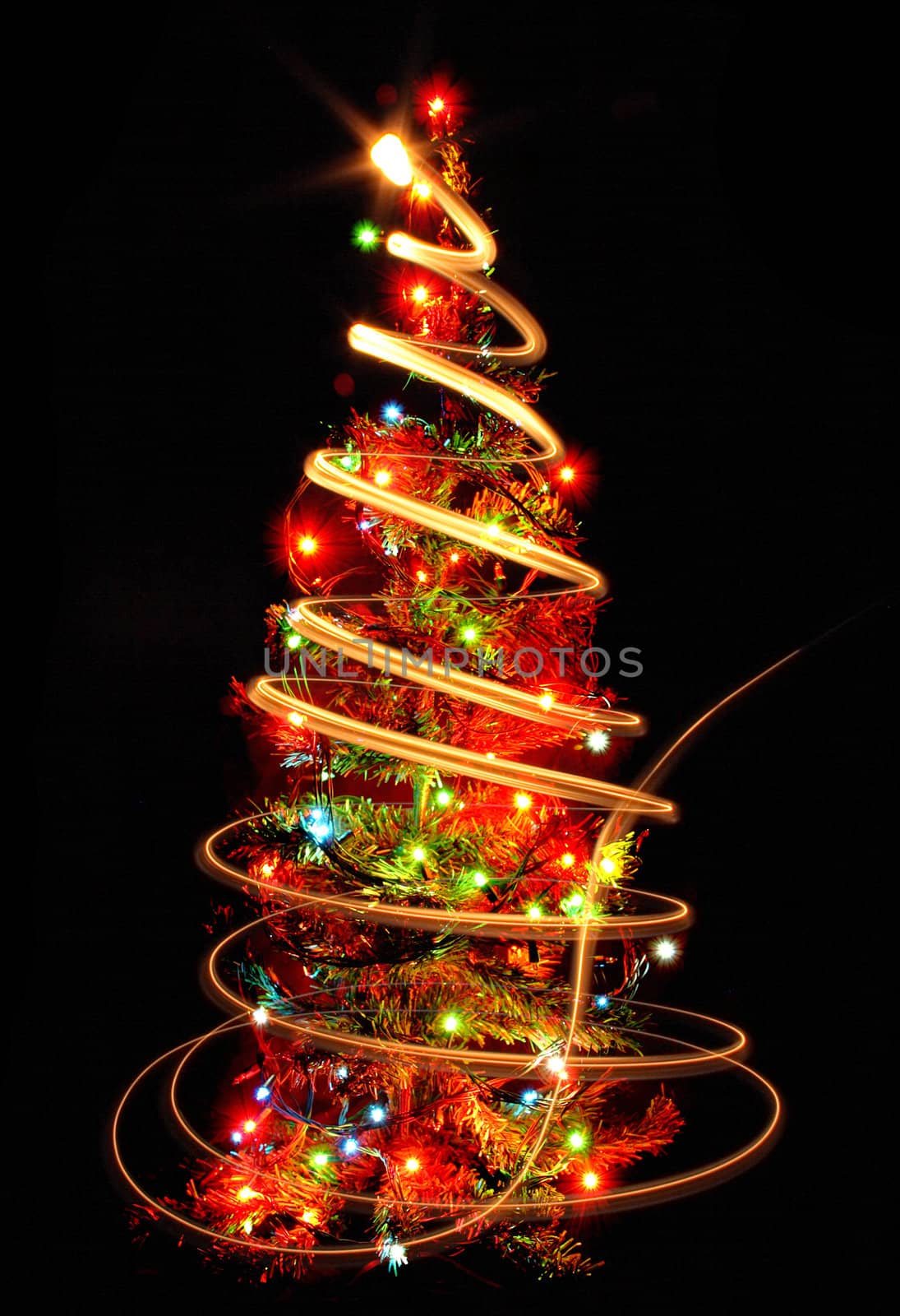 christmas tree (lights) on the black background