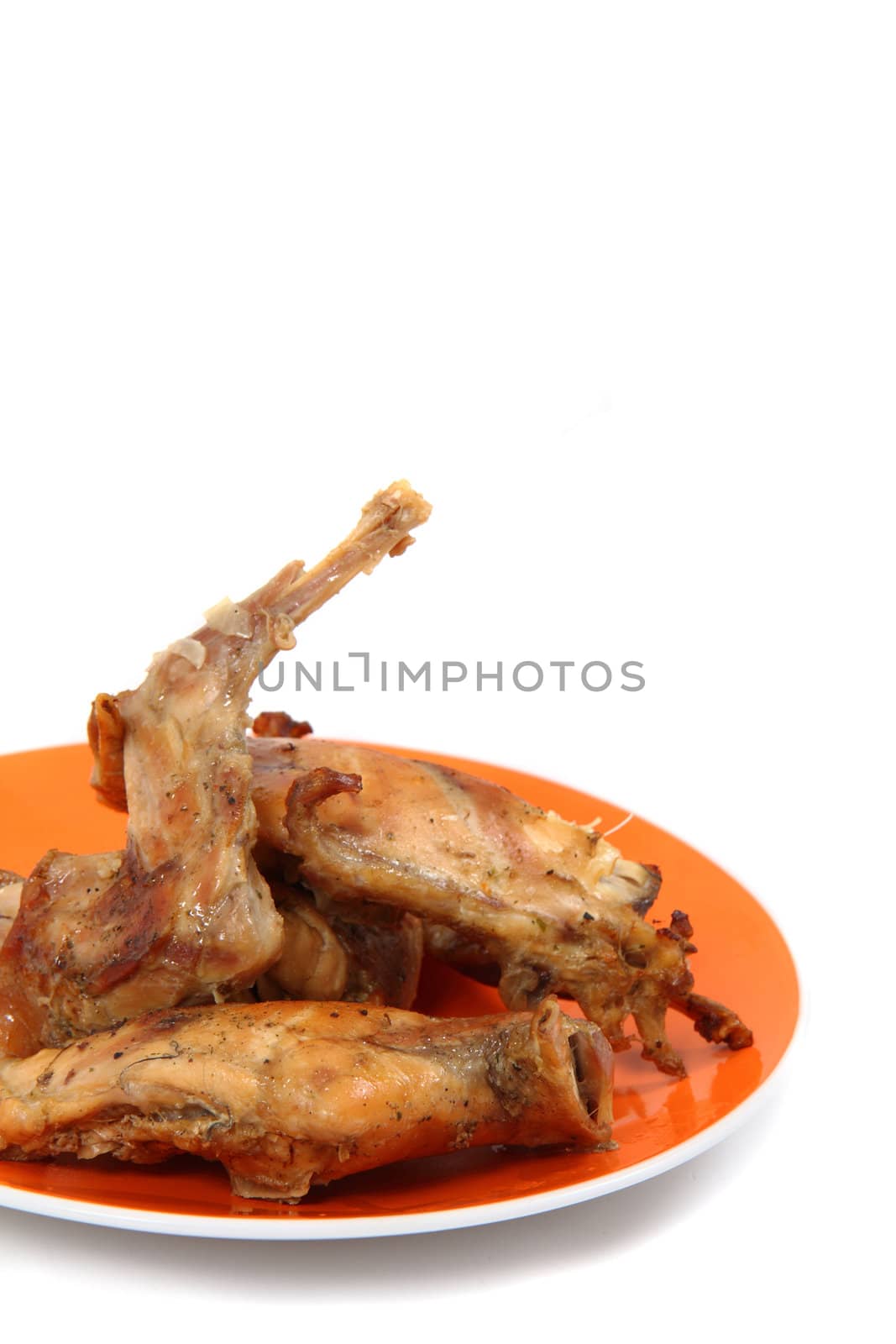 roasted rabbit meat isolated on the white background