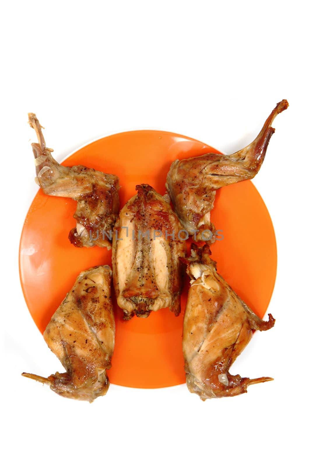 roasted rabbit meat isolated on the white background