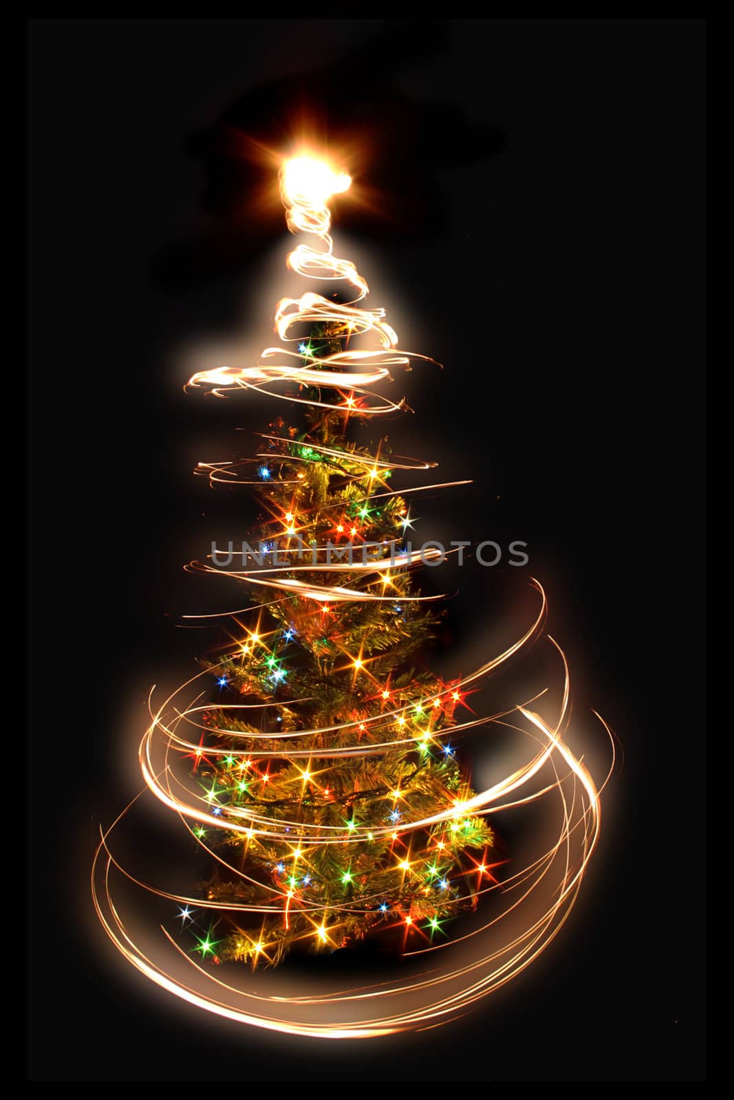 christmas tree frrom the bulb light on the black background