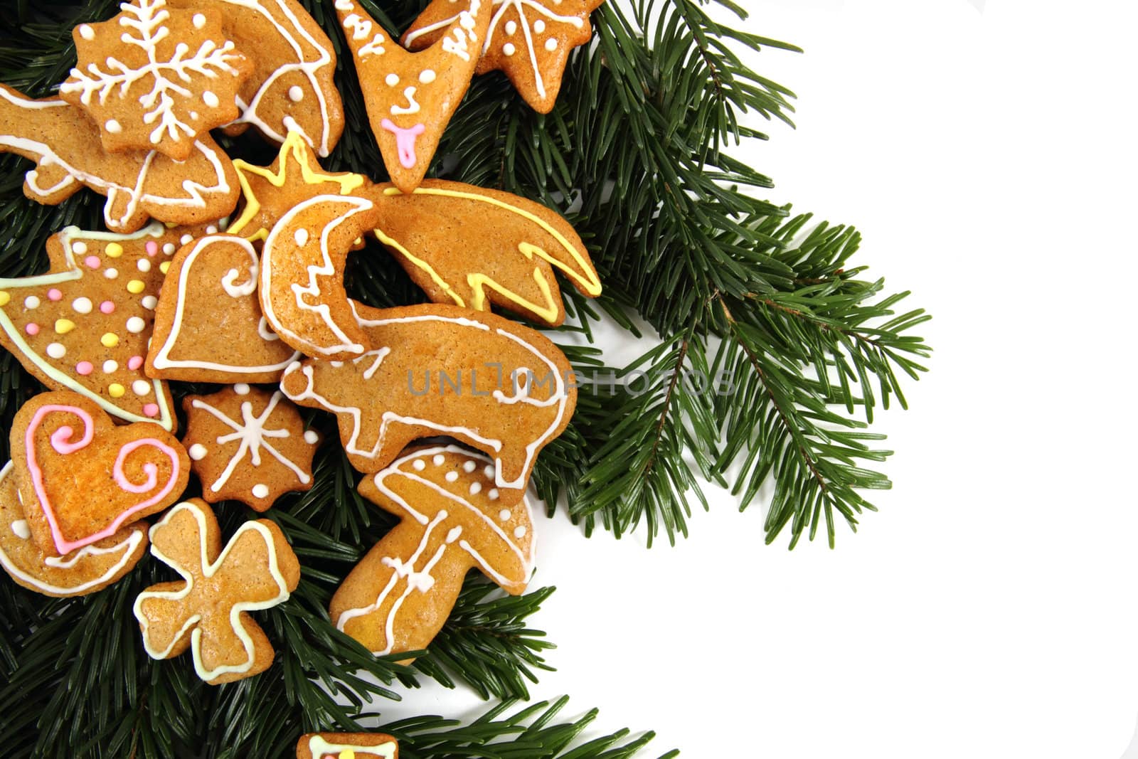 chritsmas background with xmas cookies isolated on the white background
