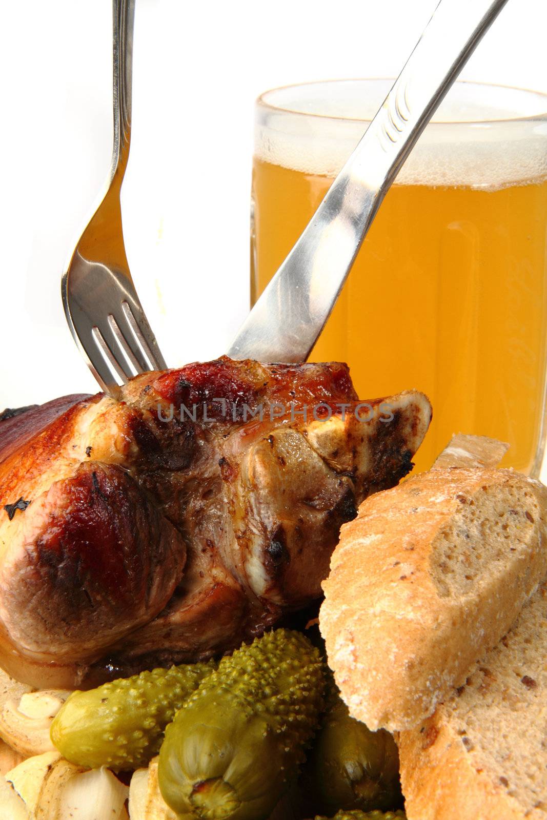 roasted pork knuckle isolated on the white background
