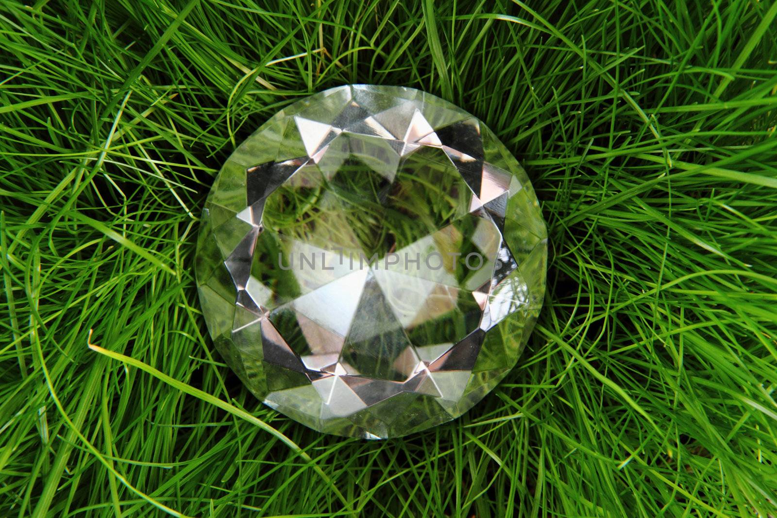 clear diamond in the green grass as luxury background