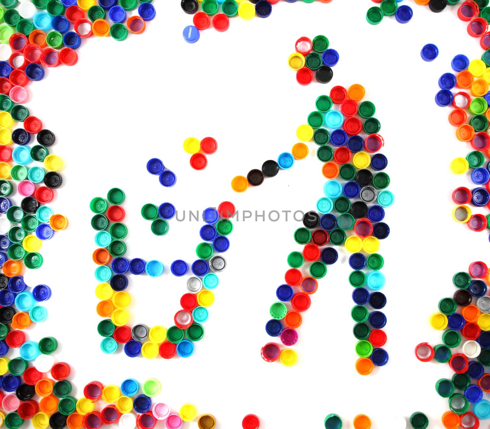 symbol recycle from color plastic caps isolated on the white background