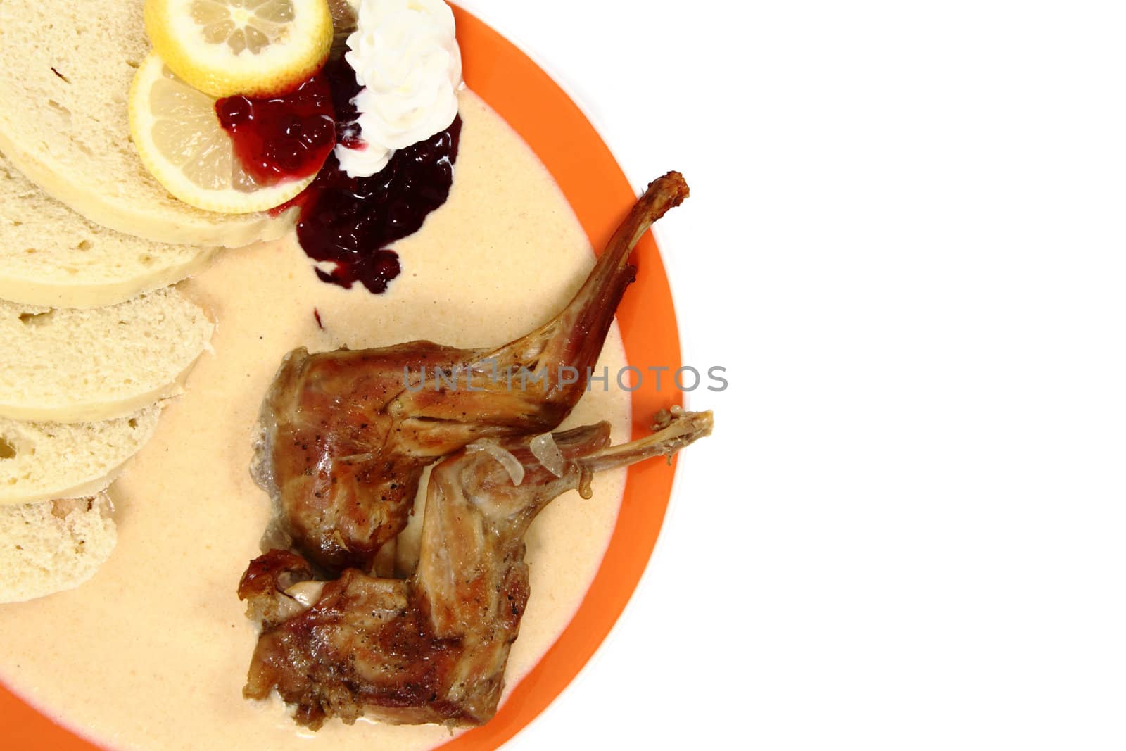 rabbit with carrot sauce as traditional czech food