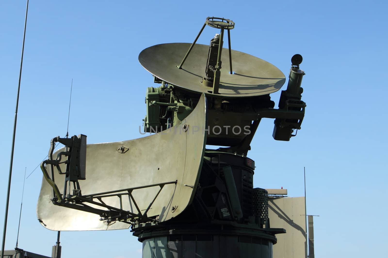military radar station with nice blue sky background