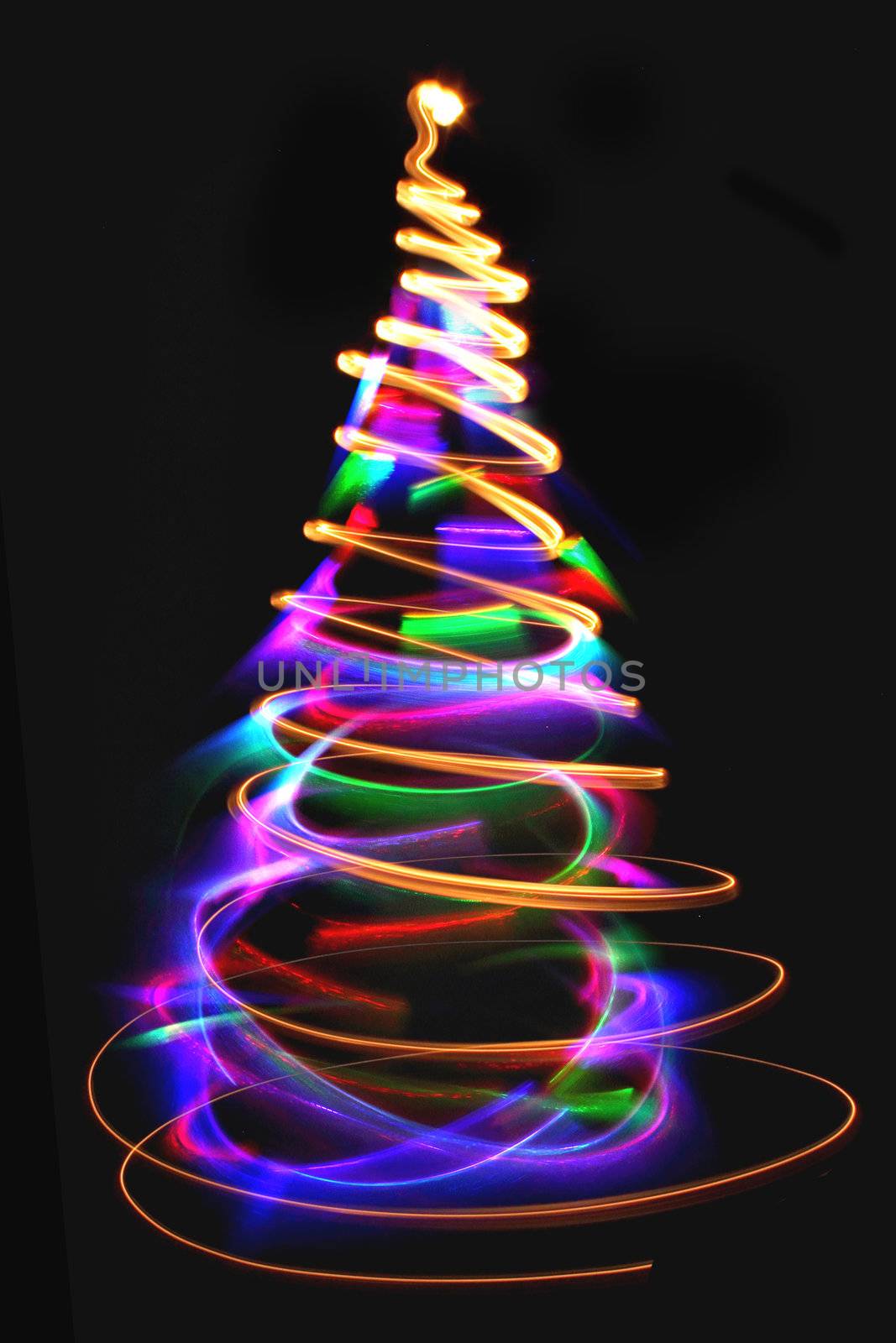 abstract color christmas tree from xmas lights 