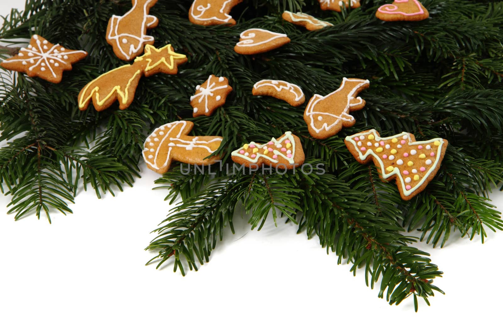 ginger bread as nice christmas background isolated on the white 
