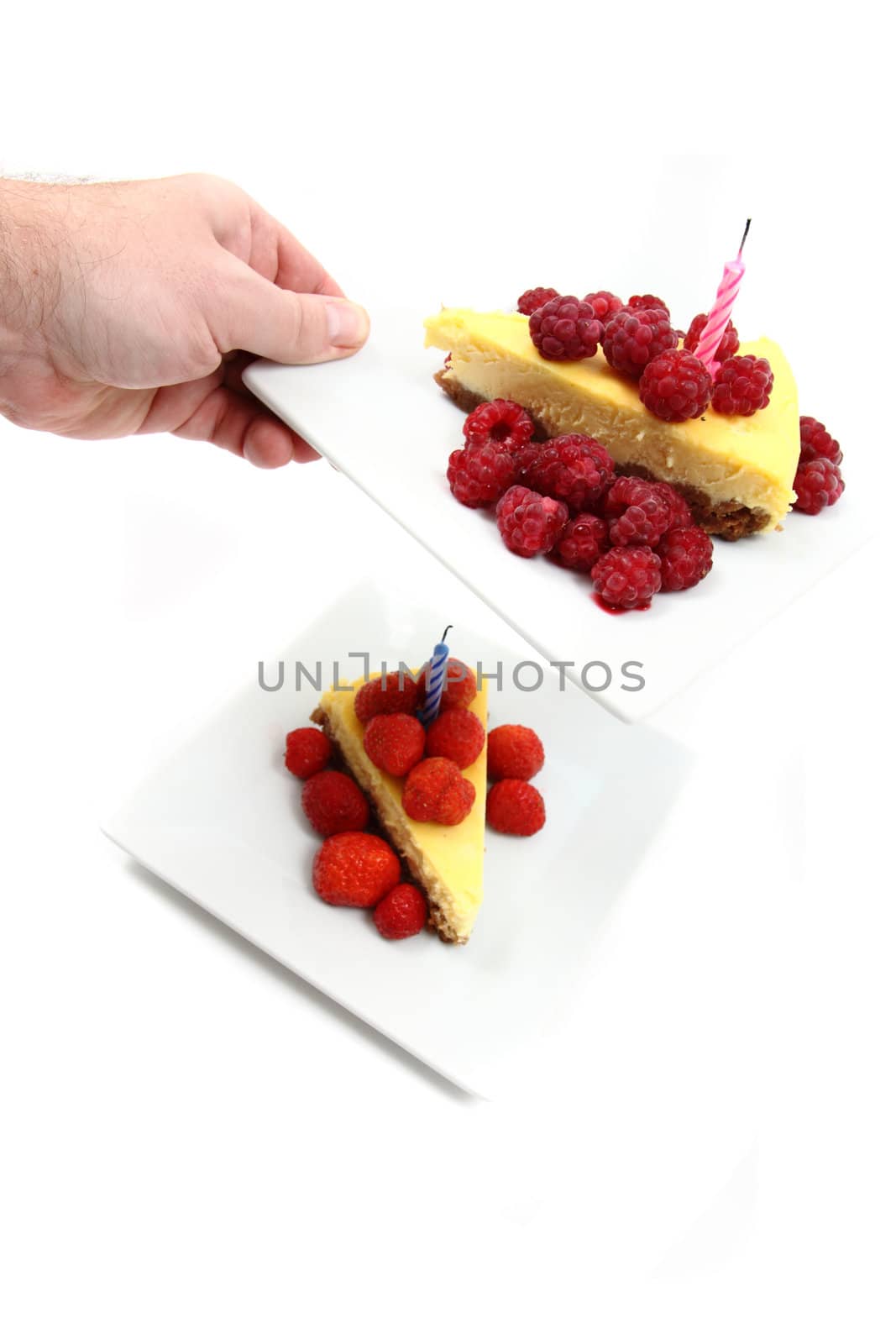 cheesecake with fruits isolated on the white background