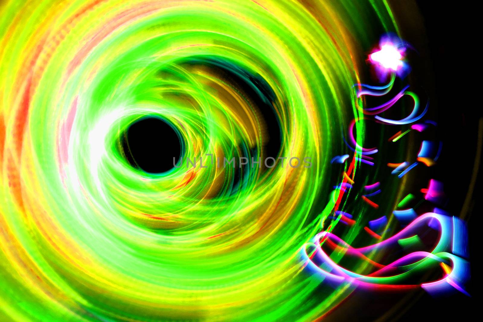 abstract color christmas tree from xmas lights 