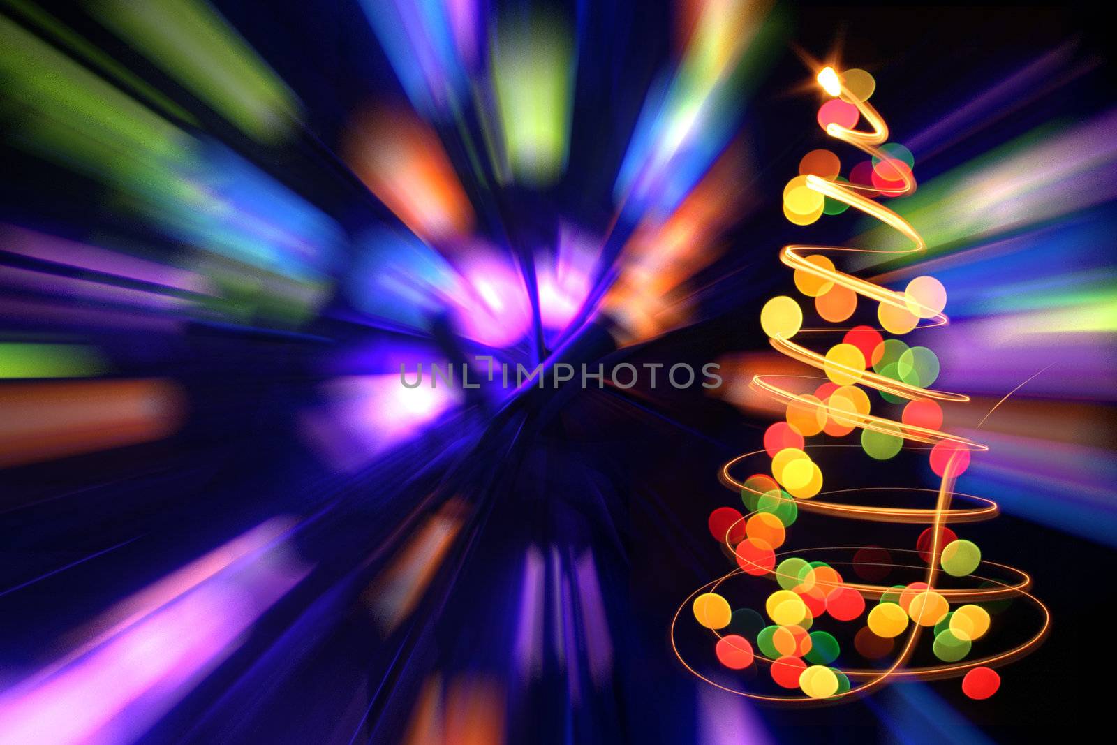 abstract color christmas tree from xmas lights 