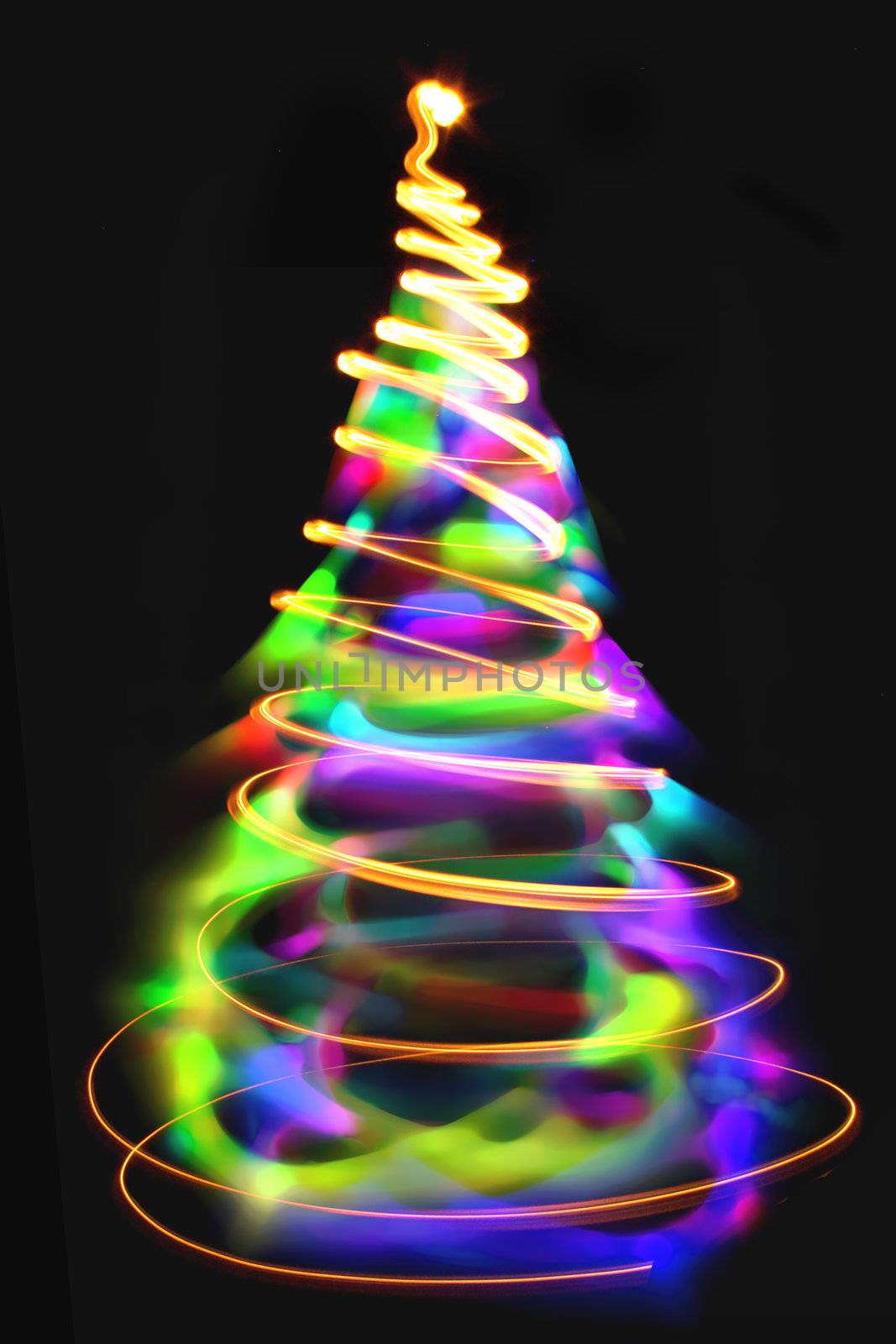 abstract color christmas tree from xmas lights 