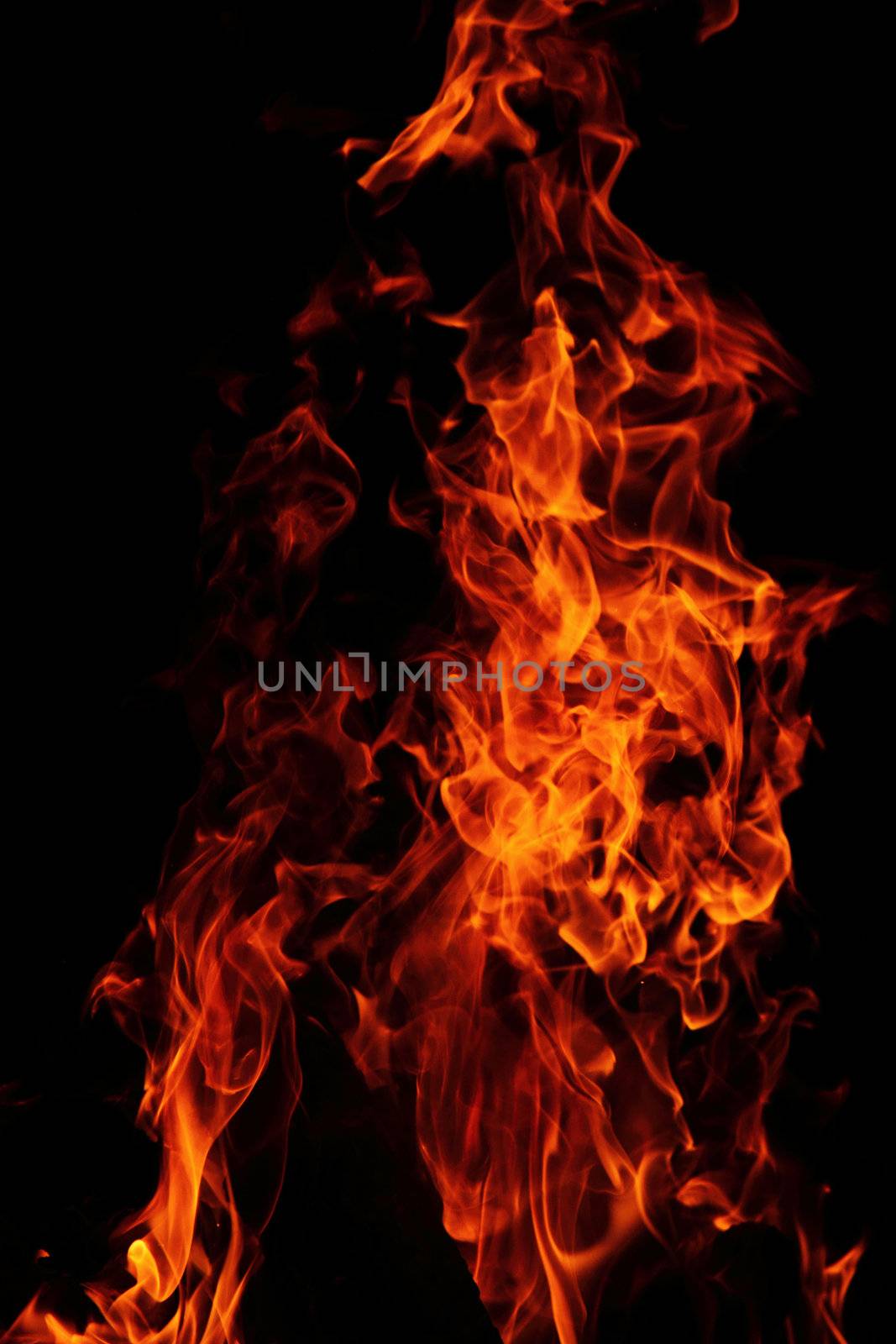 red flames isolated on the black background