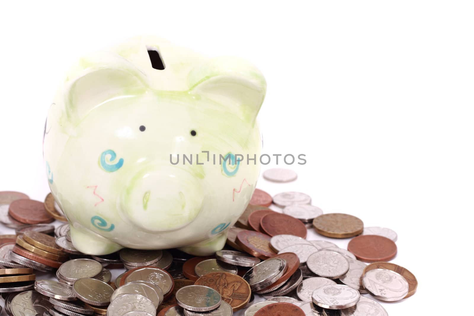 coin bank and czech money isolated on the white background