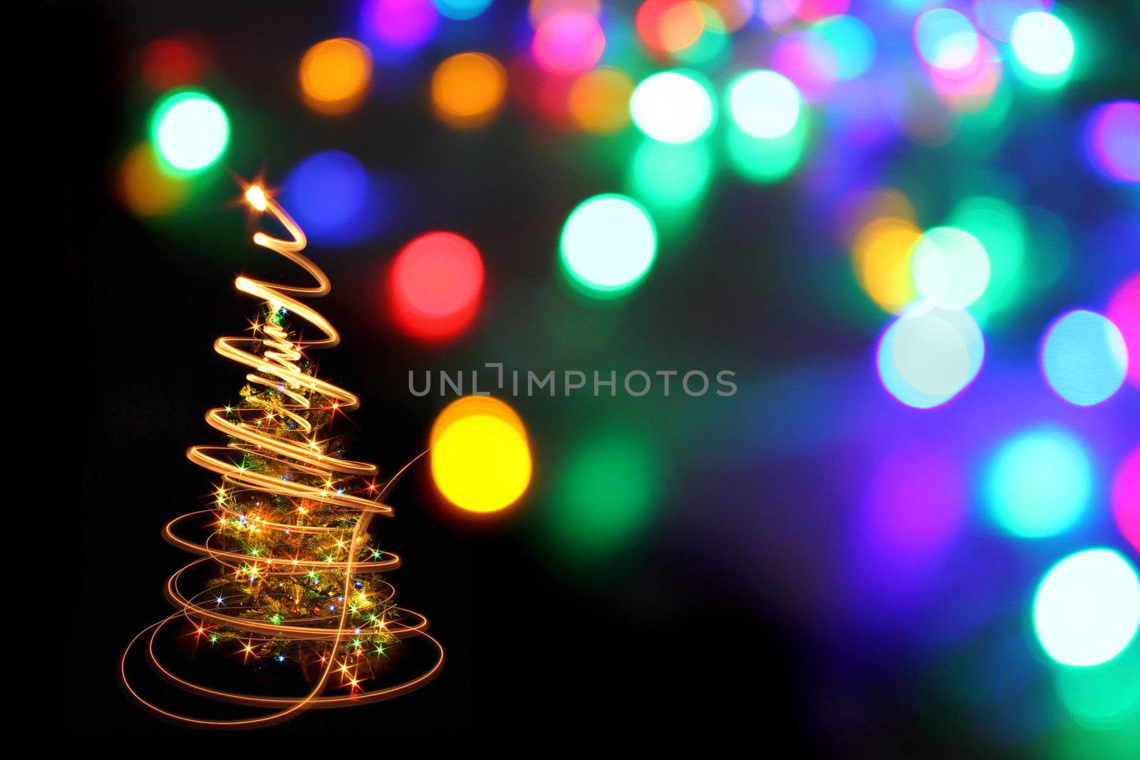 christmas tree from the color xmas lights as nice holiday background