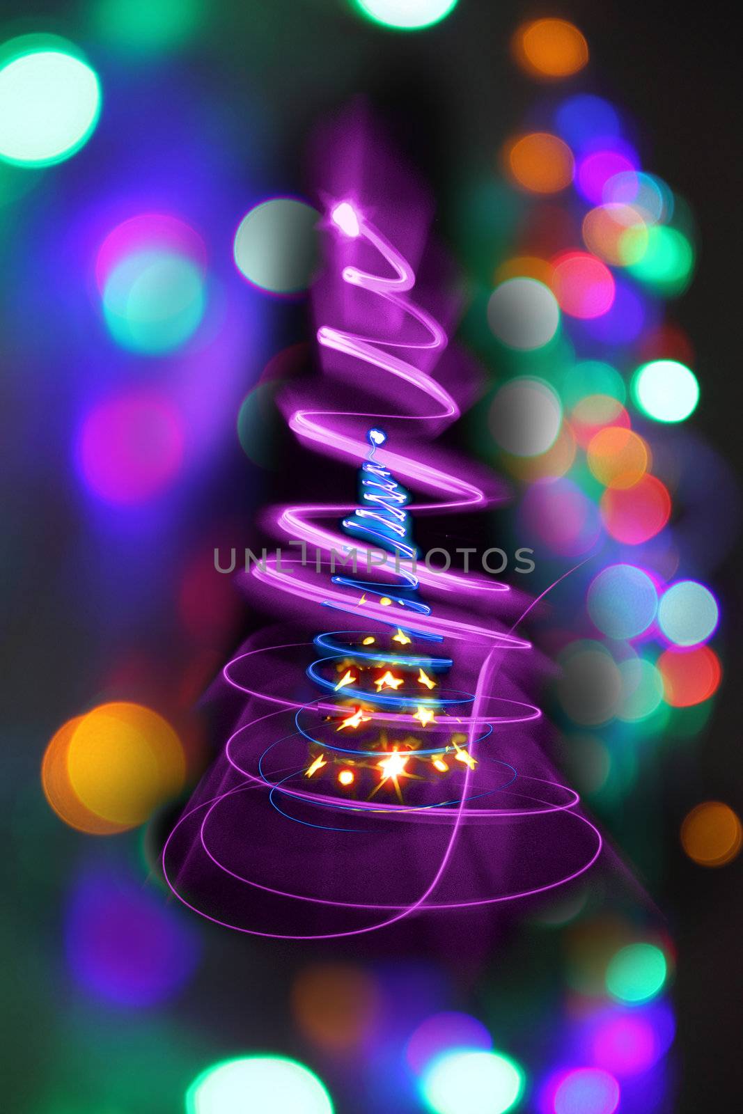 christmas tree from the color xmas lights as nice holiday background