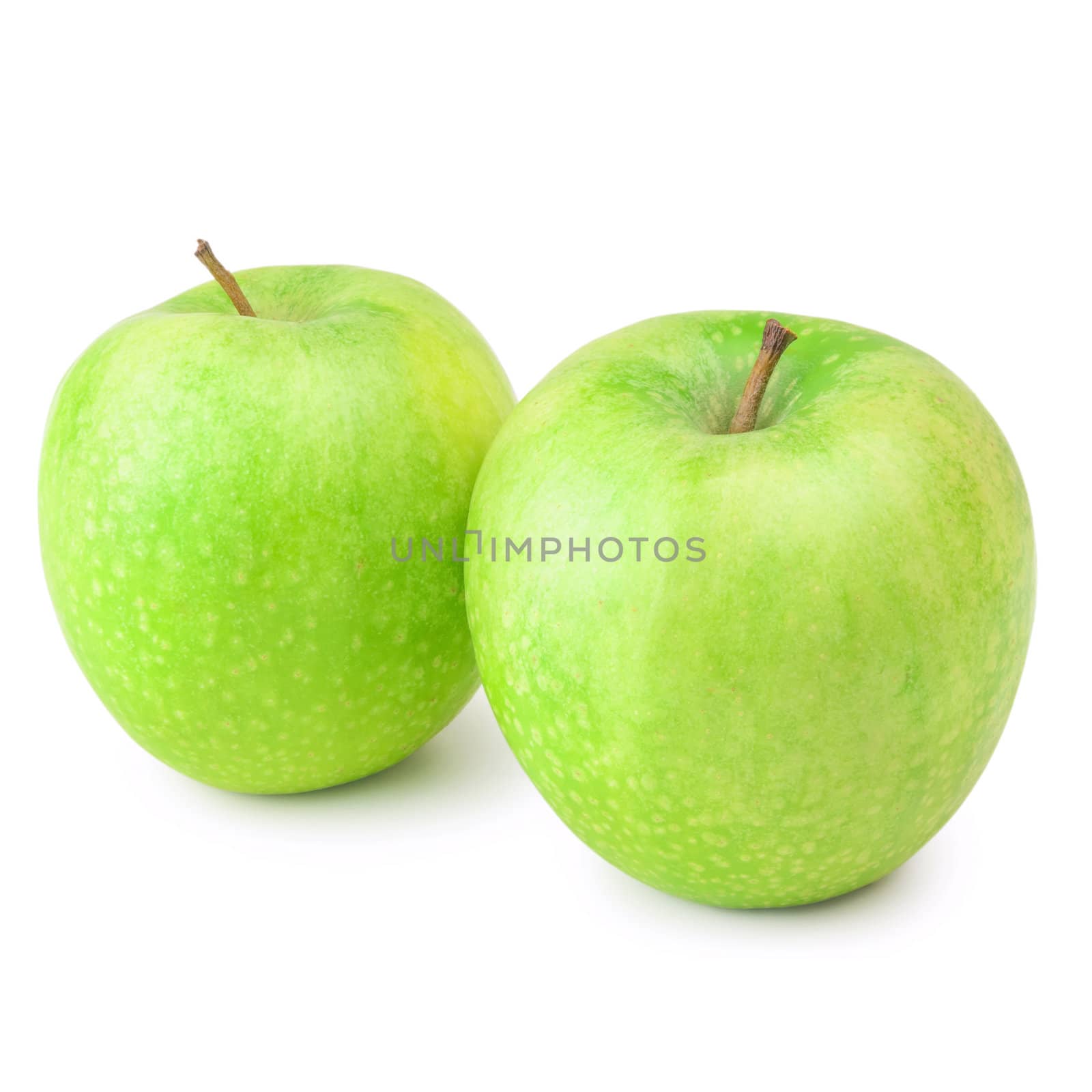 Two Green Apples Over The White Background