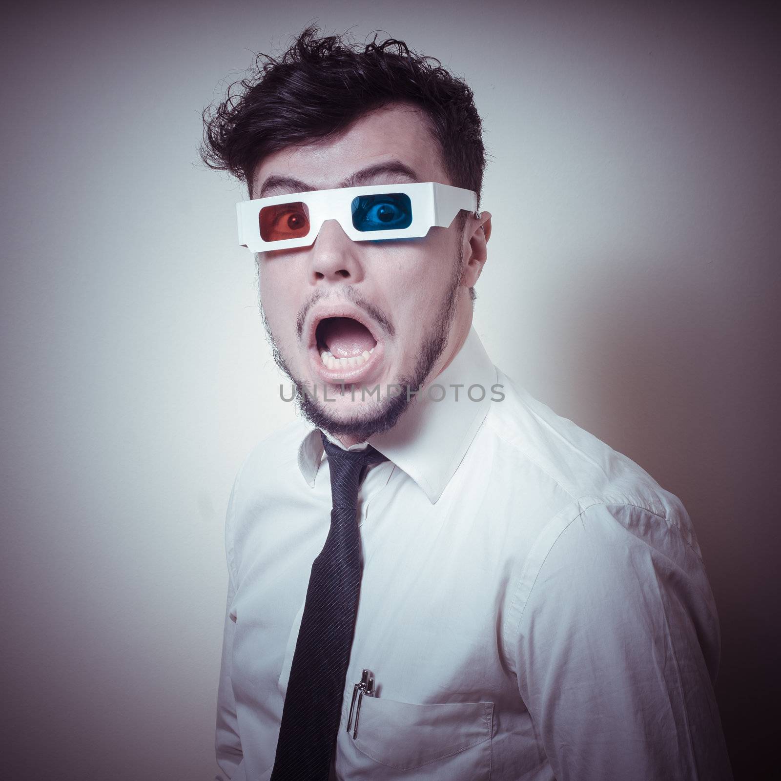 afraid businessman with 3d eyewear  by peus