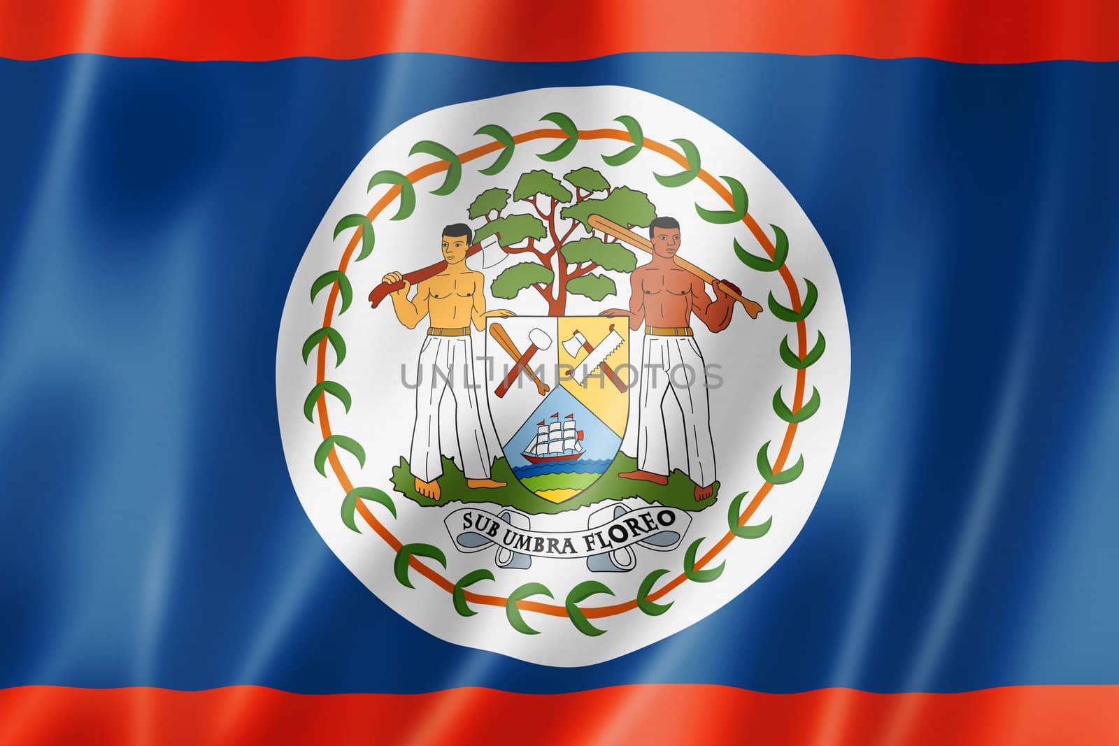 Belize flag, three dimensional render, satin texture