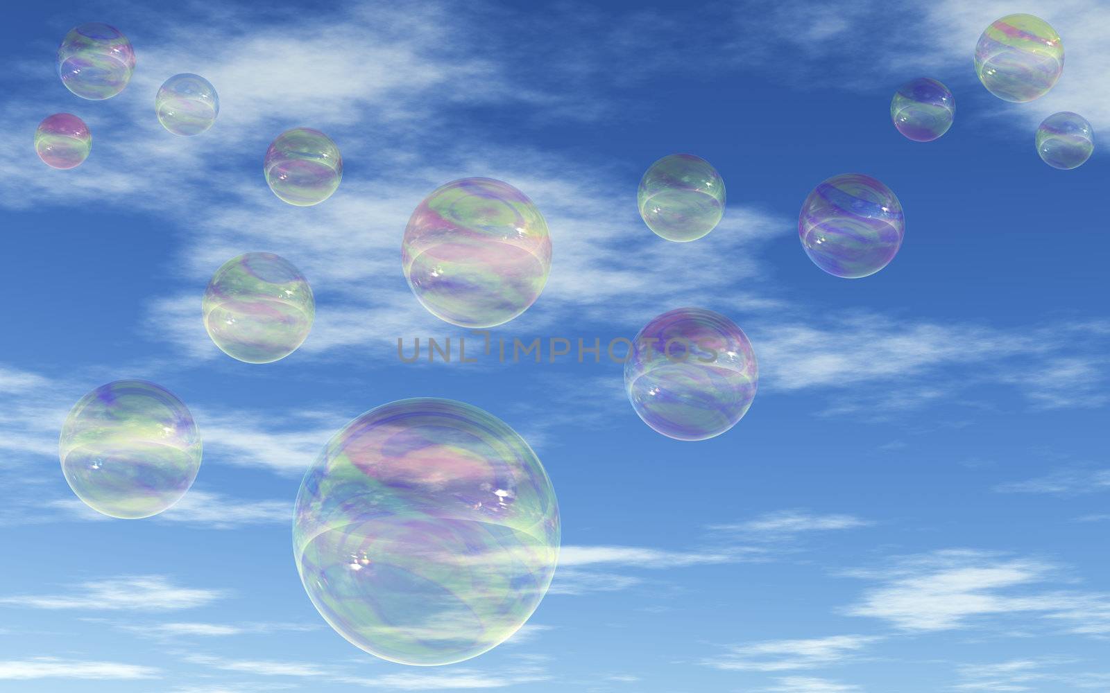 This image shows colored bubbles in the sky